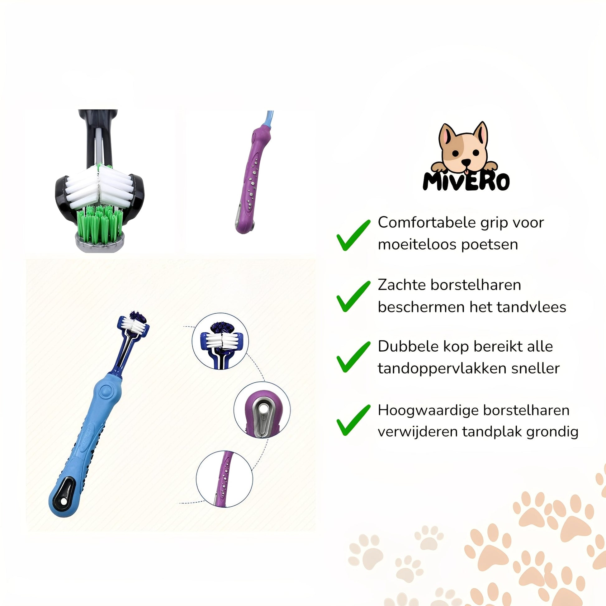 DentaPup - Ergonomische dubbelzijdige hondentandenborstel - Mivero