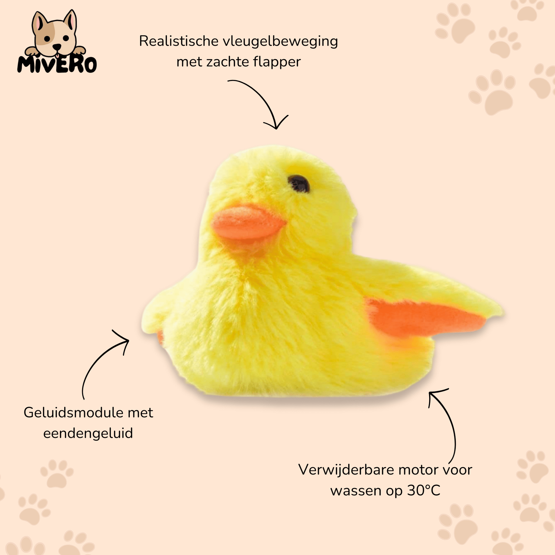 Ducksy - Kattenspeeltje Flappende Eend Met Geluid USB - oplaadbaar - Mivero