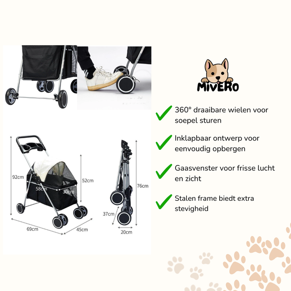 Rollipet - Opvouwbare Ventilerende Huisdierenbuggy