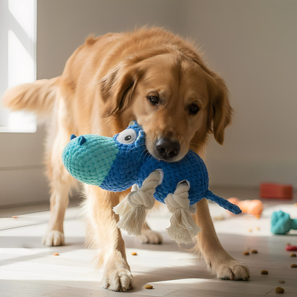 Barkalm - Hondenspeelgoed Pluche Nijlpaard met Pieper - Mivero