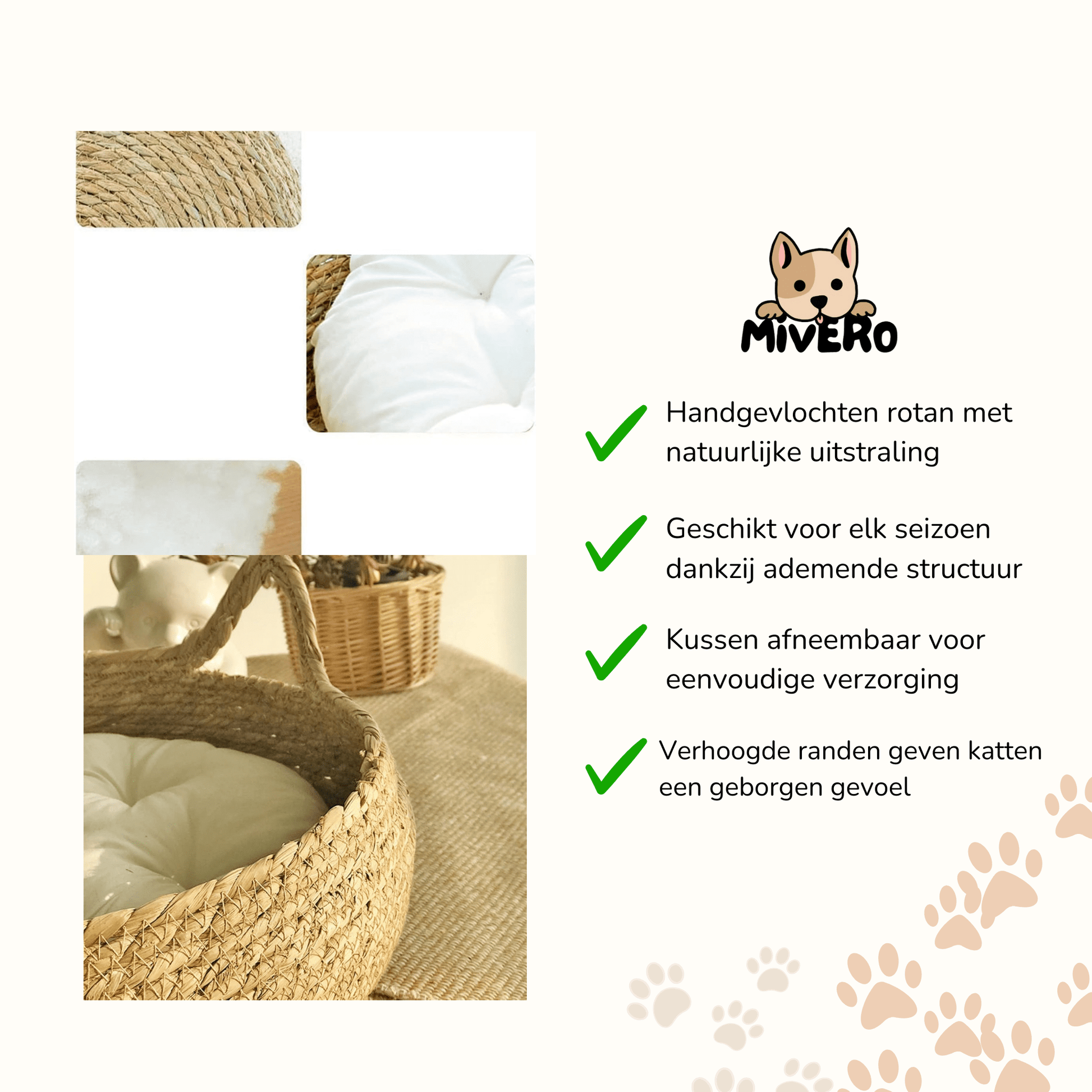 Baskit - Ademend Rotan Kattenbed - Mivero