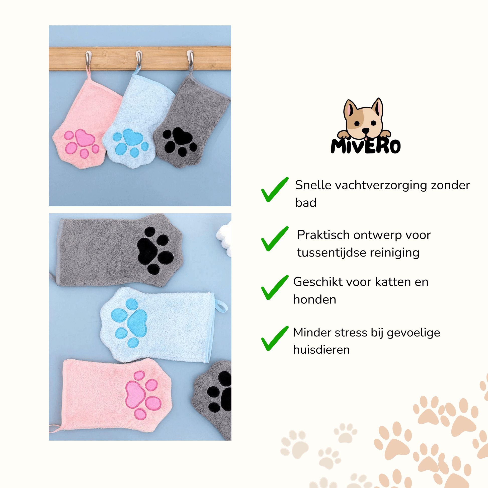 Bathie - Sneldrogende Reinigingshandschoen Huisdieren - Mivero