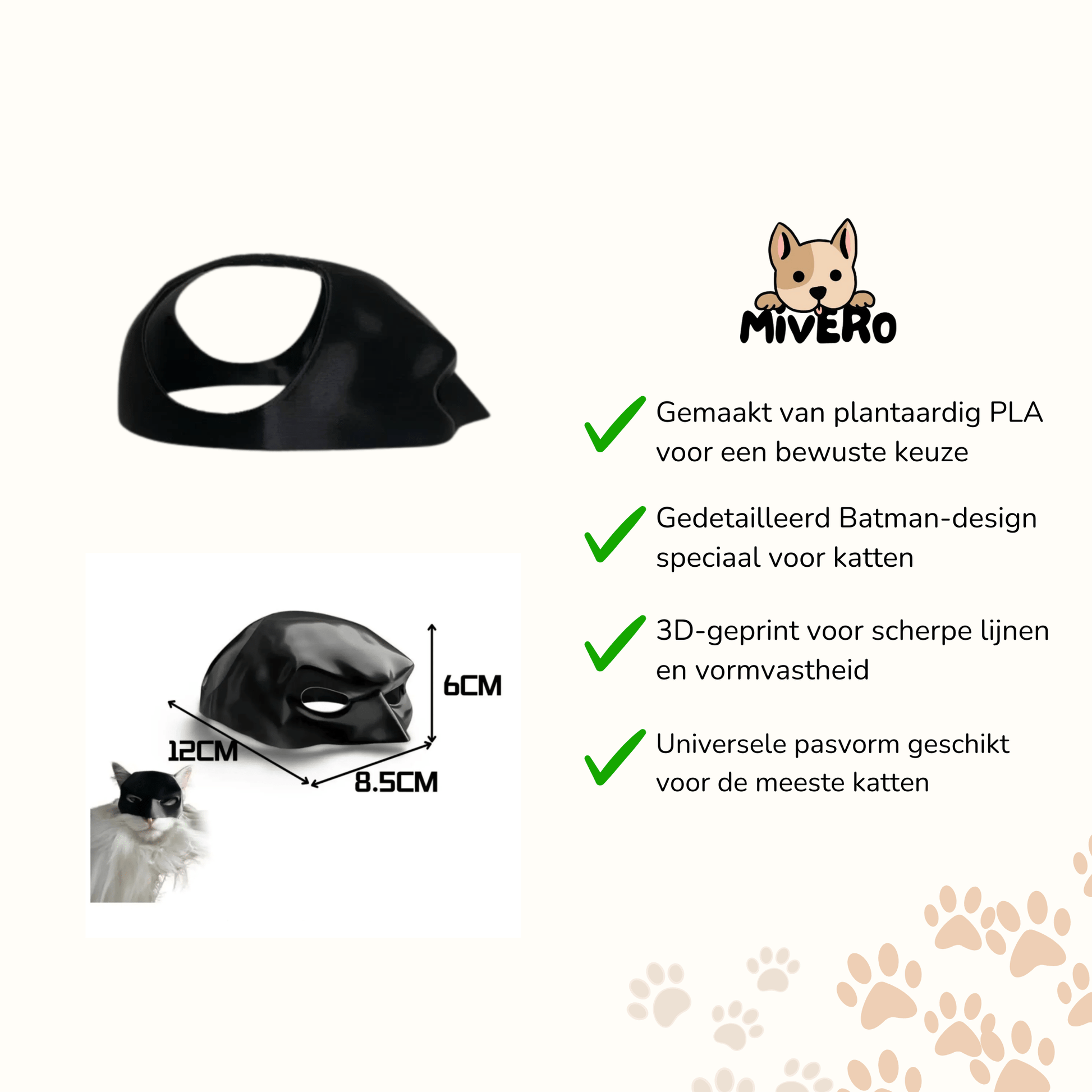 Batmeow - 3D - Geprint Superhelden Kattenmasker - Mivero