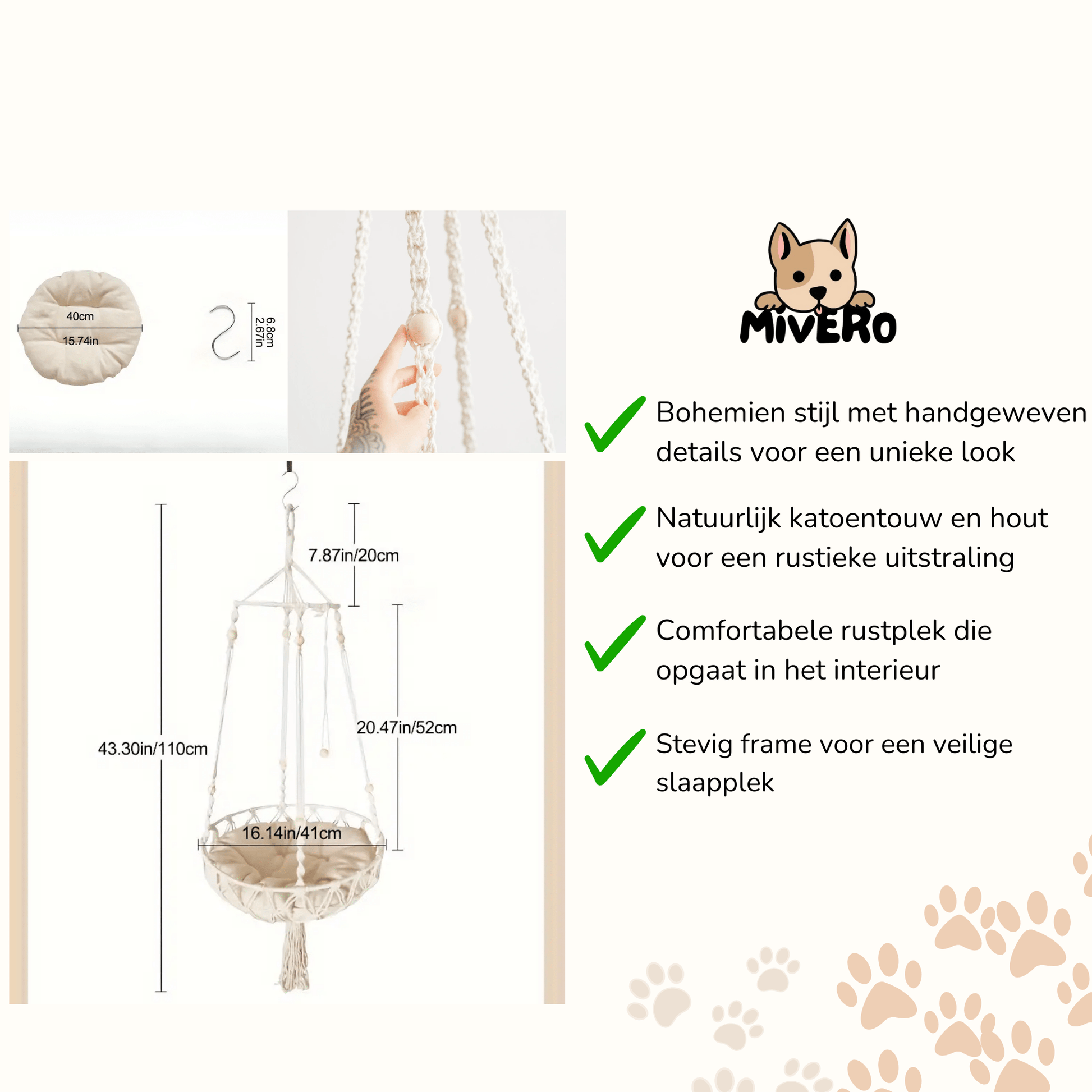 Boheema - Bohemien Hangende Kattenhangmat - Mivero