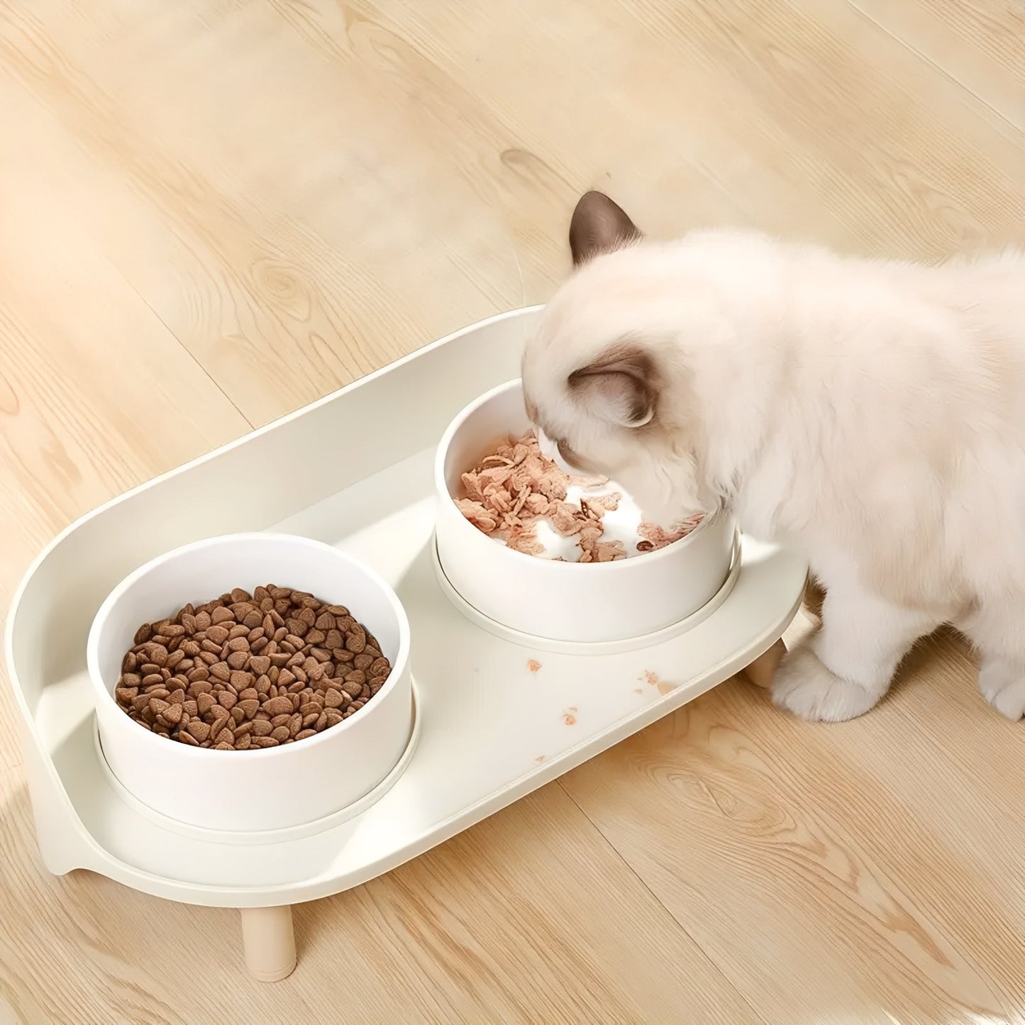bowlhaven - katten dubbele voerbak keramiek verhoogd - mivero