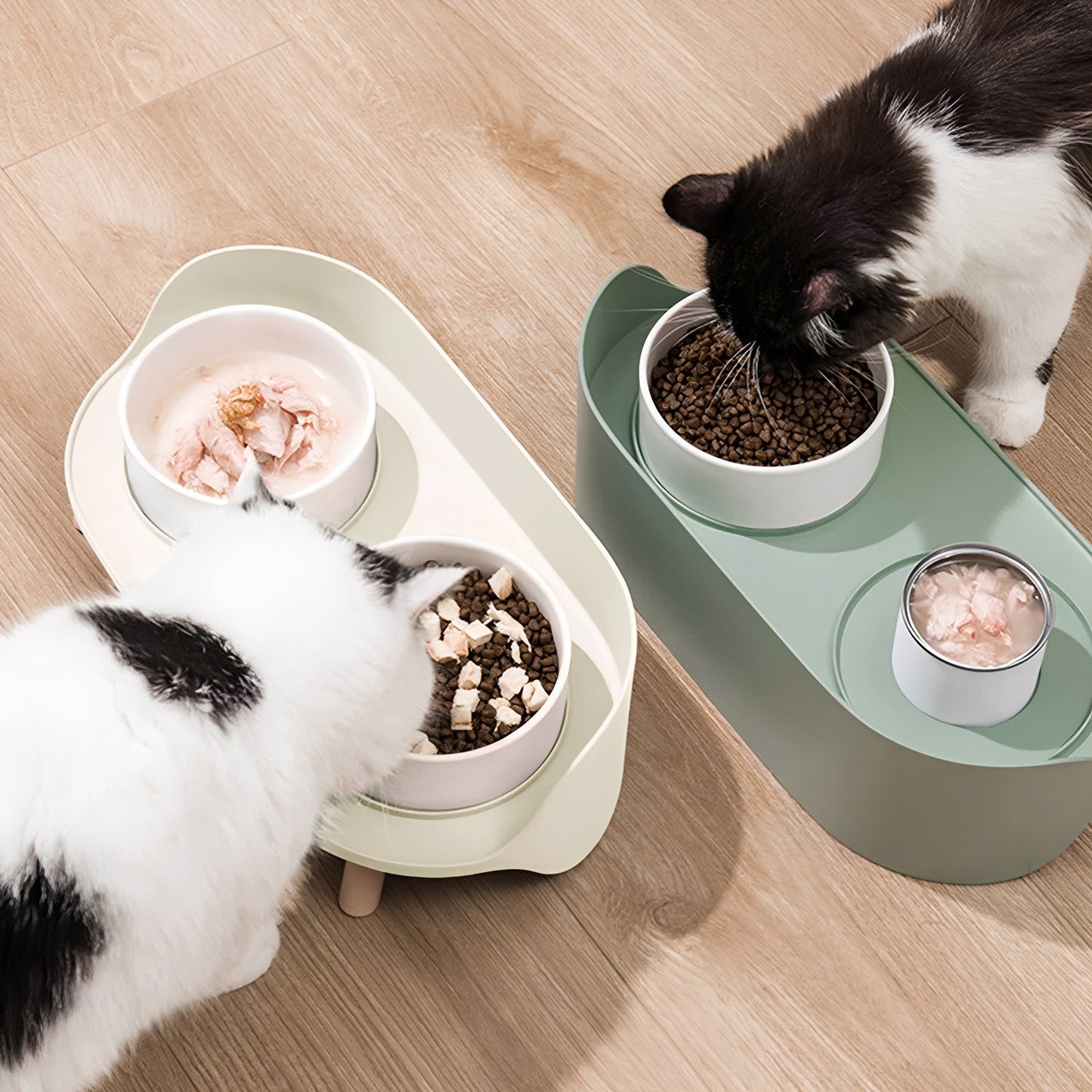 bowlhaven - katten dubbele voerbak keramiek verhoogd - mivero