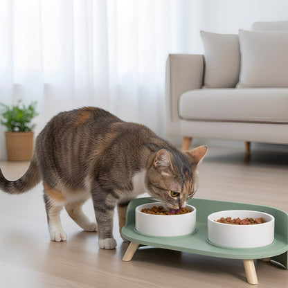 BowlHaven - Katten Dubbele Voerbak Keramiek Verhoogd - Mivero