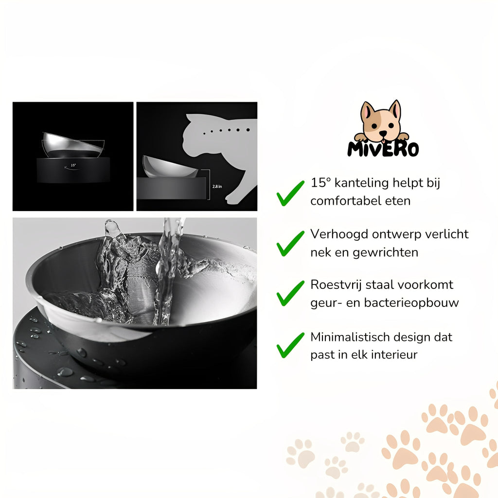 Bowlux - Katten Verhoogde Voerbak RVS - Mivero