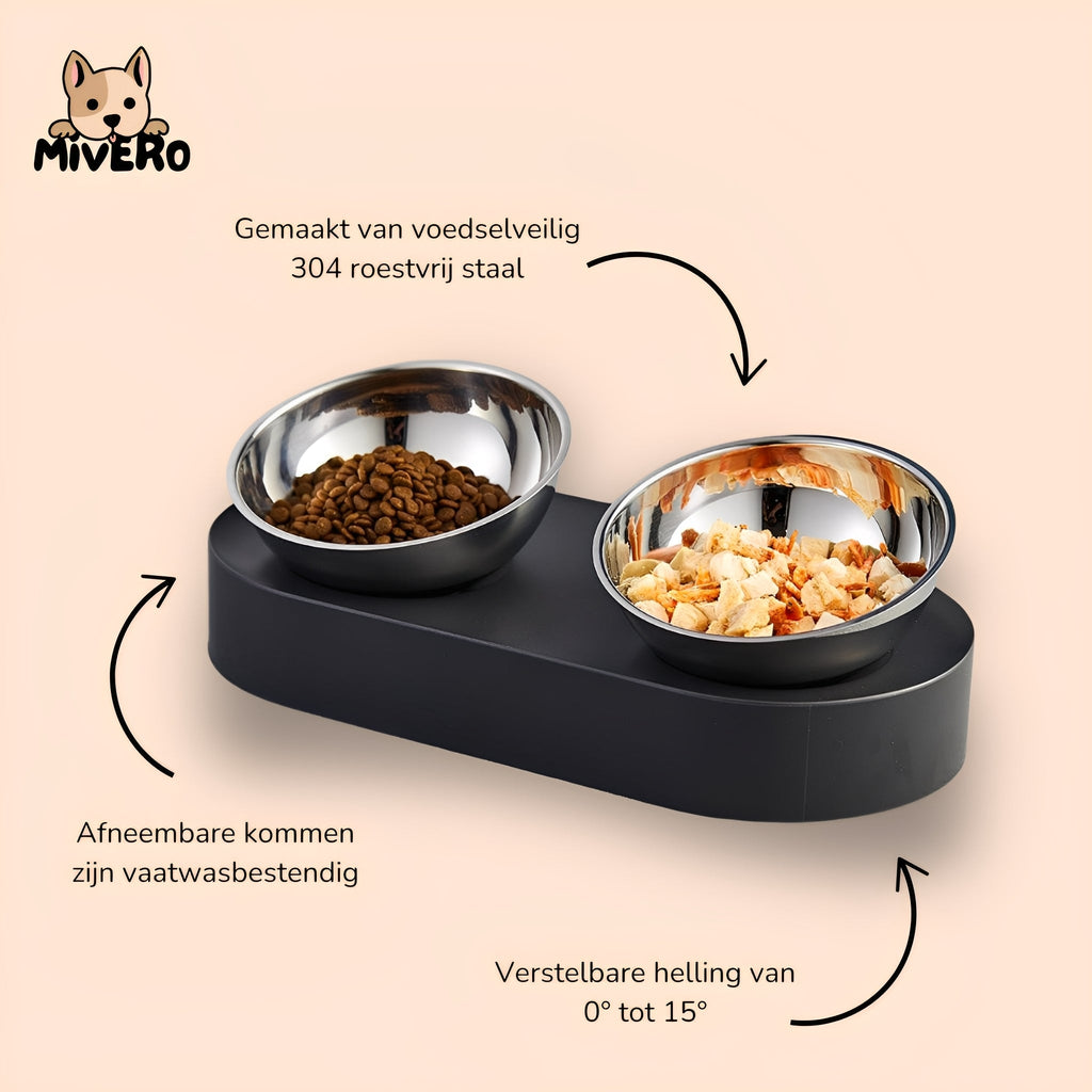 Bowlux - Katten Verhoogde Voerbak RVS - Mivero