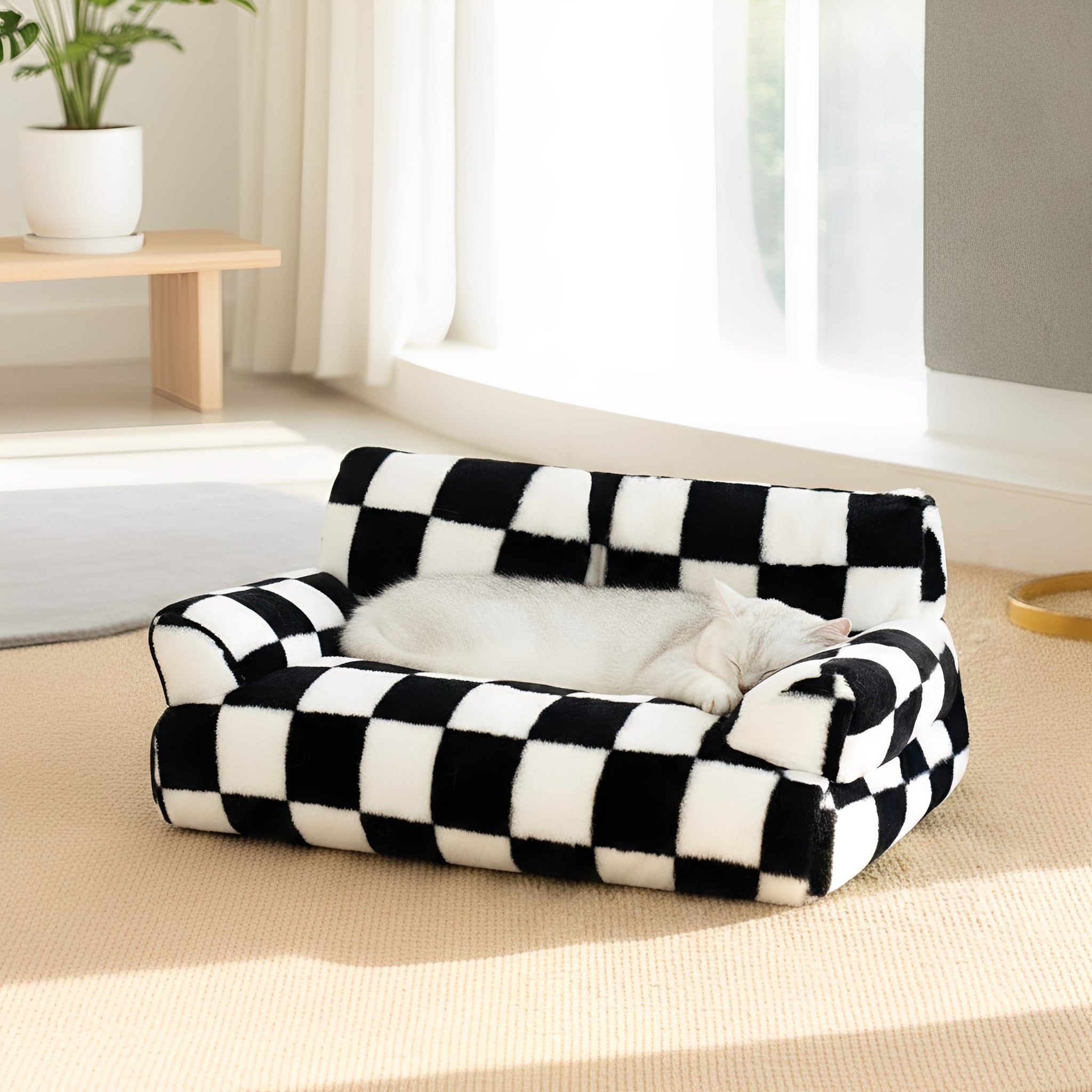 CheckNest - Kattenbed Geruit Wasbaar Antislip - Mivero