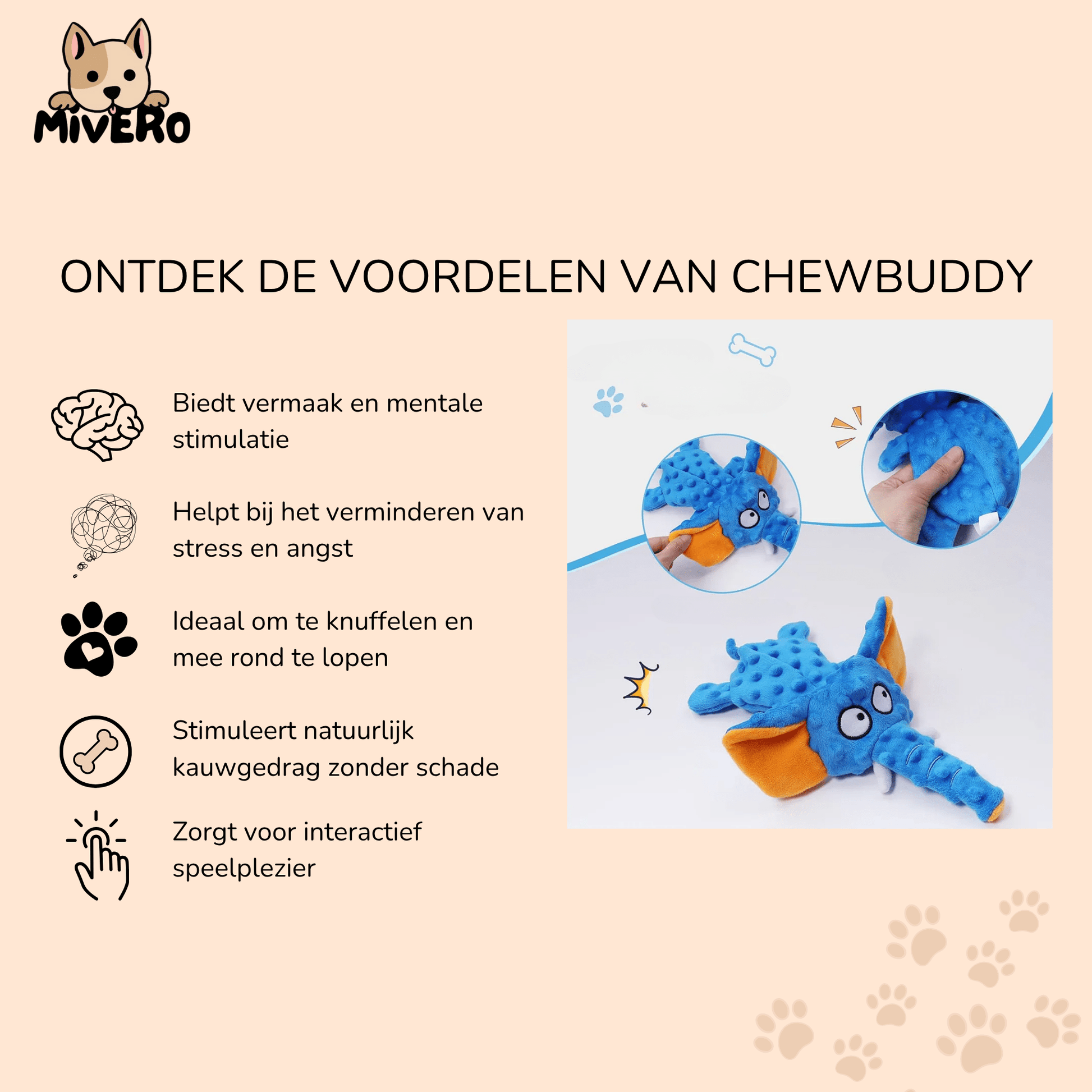 ChewBuddy - Kauwbestendig Knuffelspeeltje Hond - Mivero