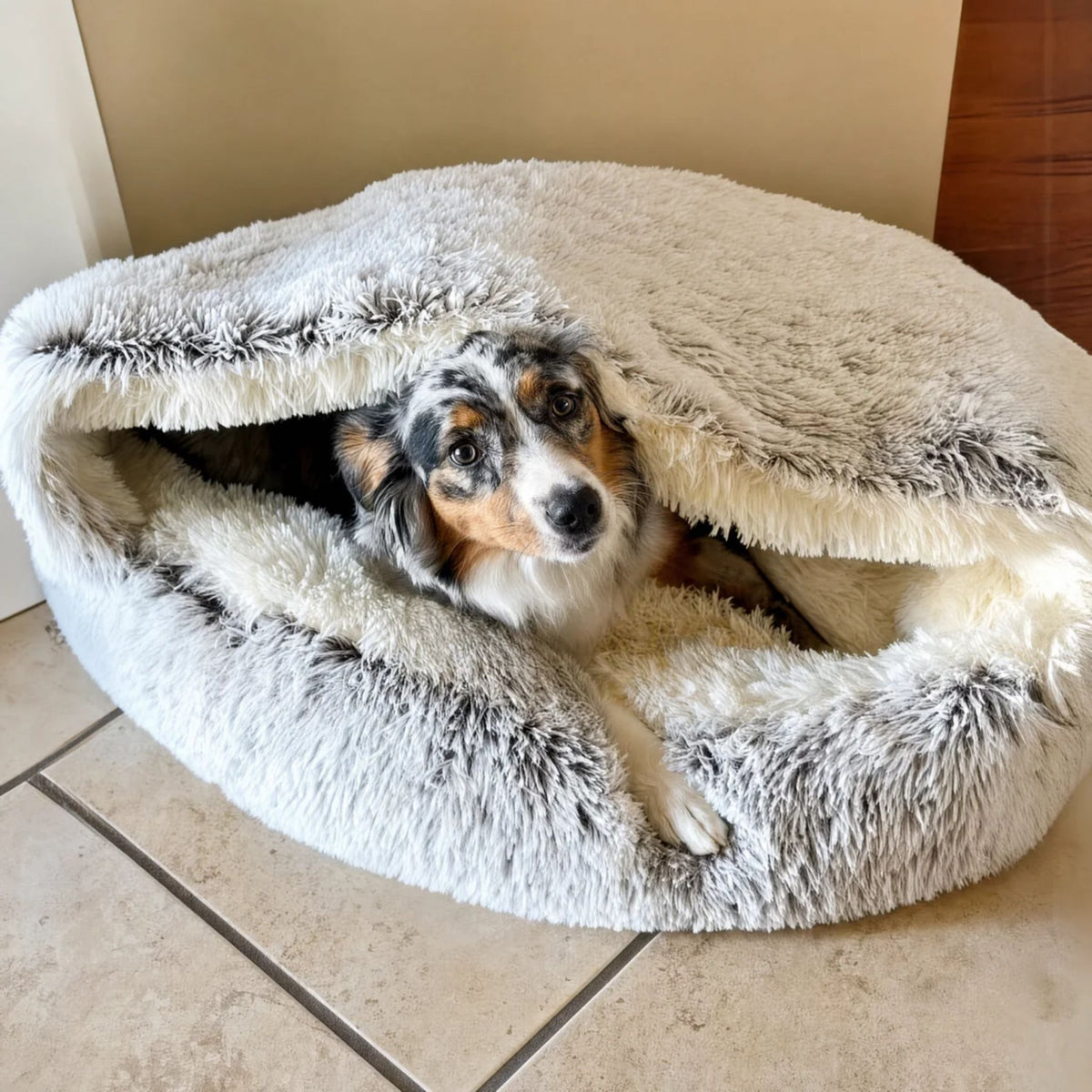 cozycave - fluffy hondenmand met dak - mivero