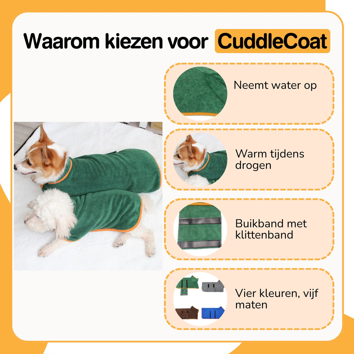 CuddleCoat - Hondenbadjas van Microvezel met Klittenband - Mivero