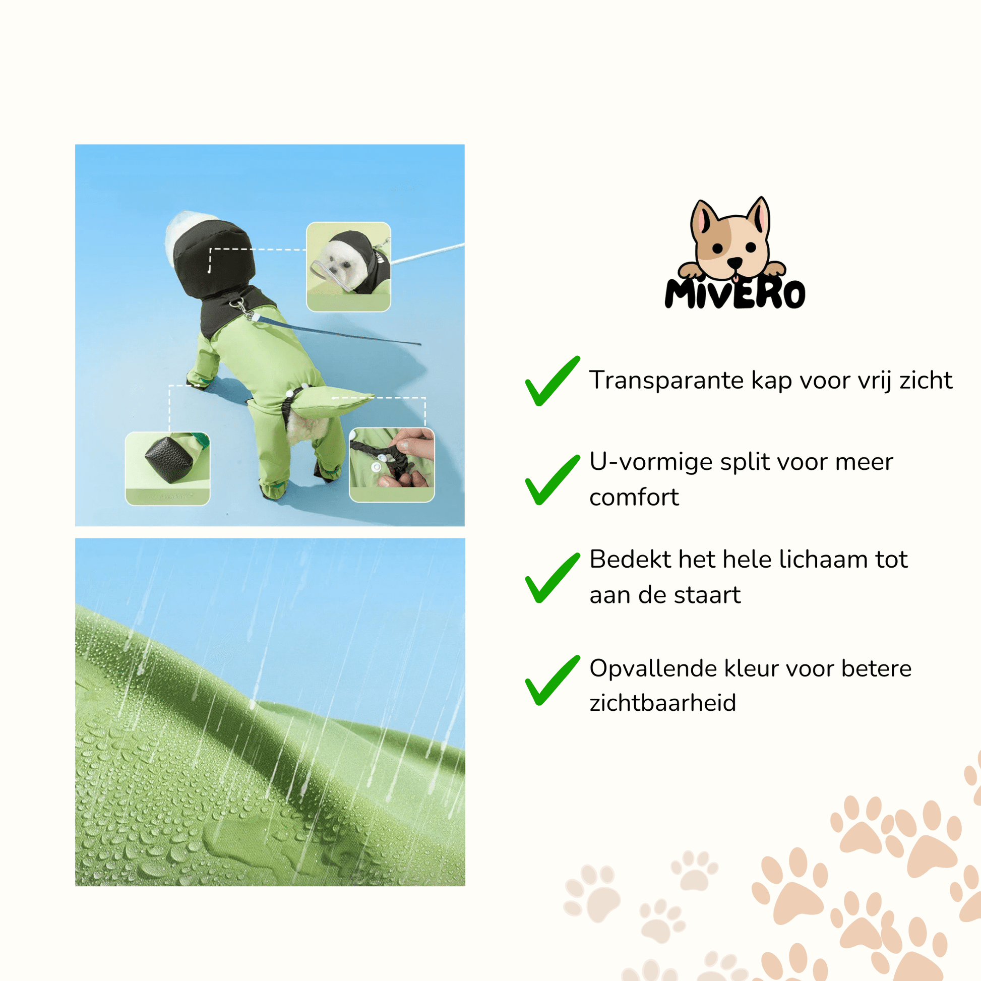 Drytail - Waterdichte Transparante Hondenregenjas - Mivero