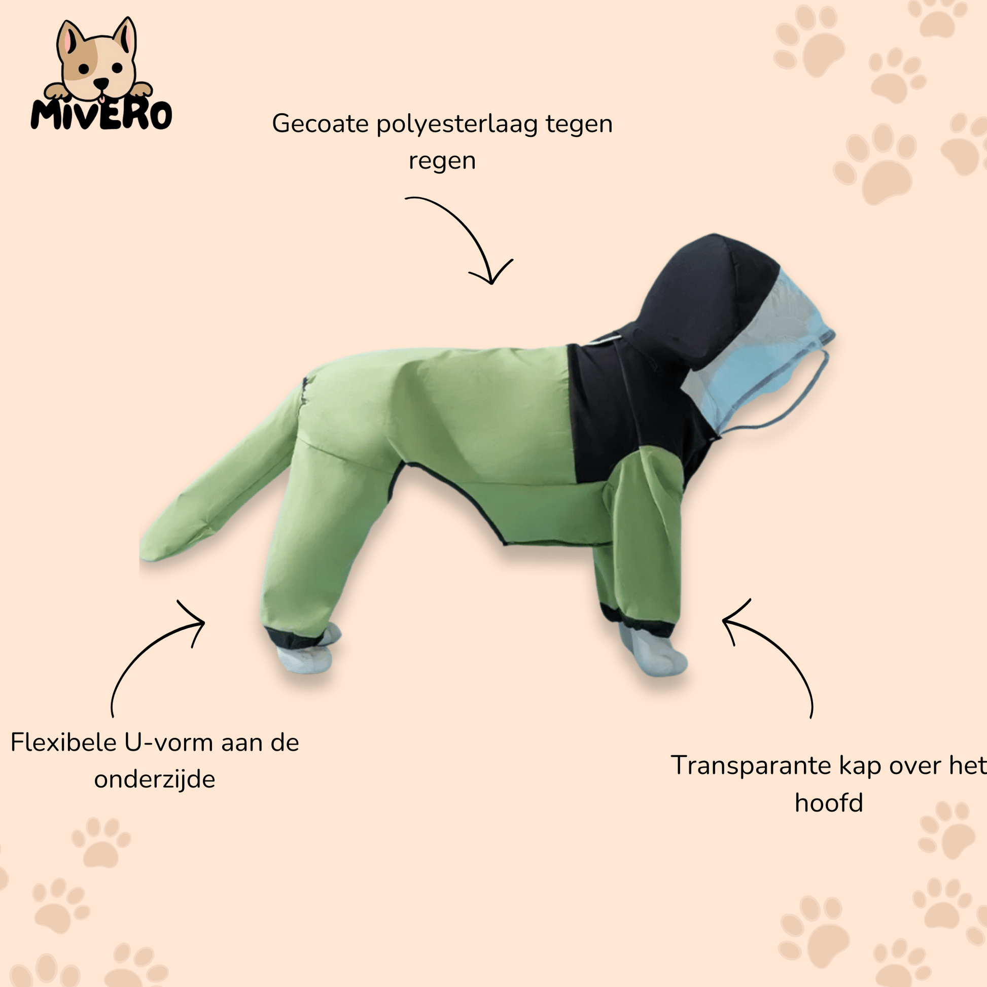 Drytail - Waterdichte Transparante Hondenregenjas - Mivero