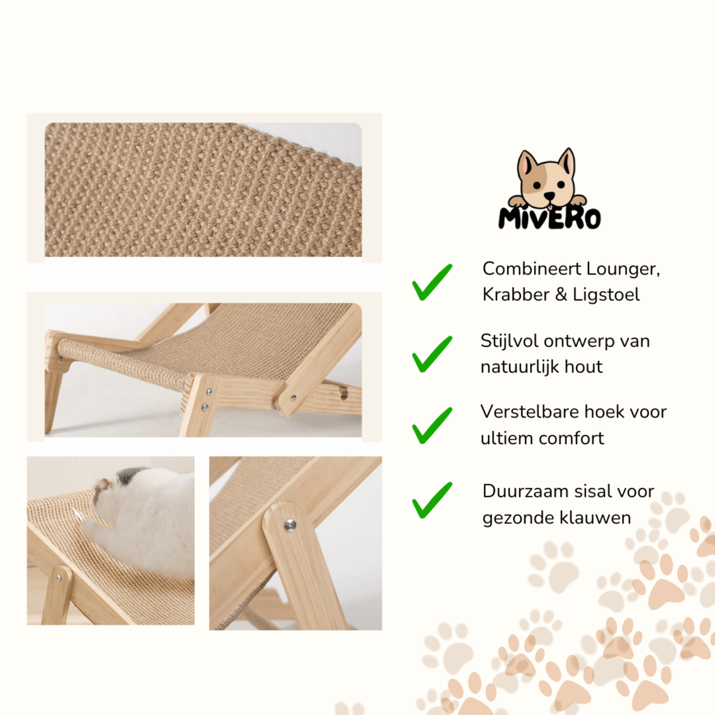 FurLounge - Verstelbare Houten Kattenlounger - Mivero
