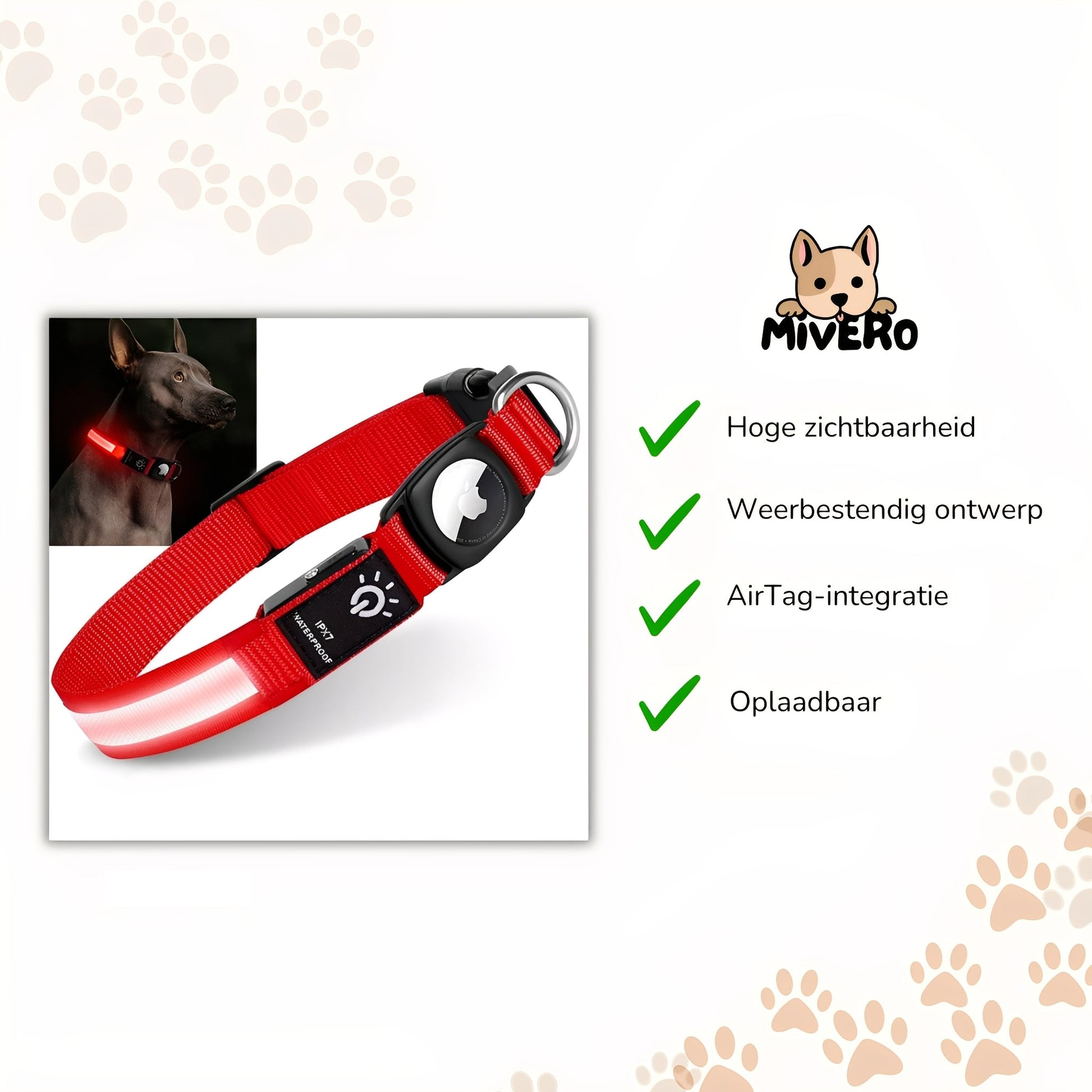 GlowTag - Waterdichte LED Dierenhalsband - Mivero