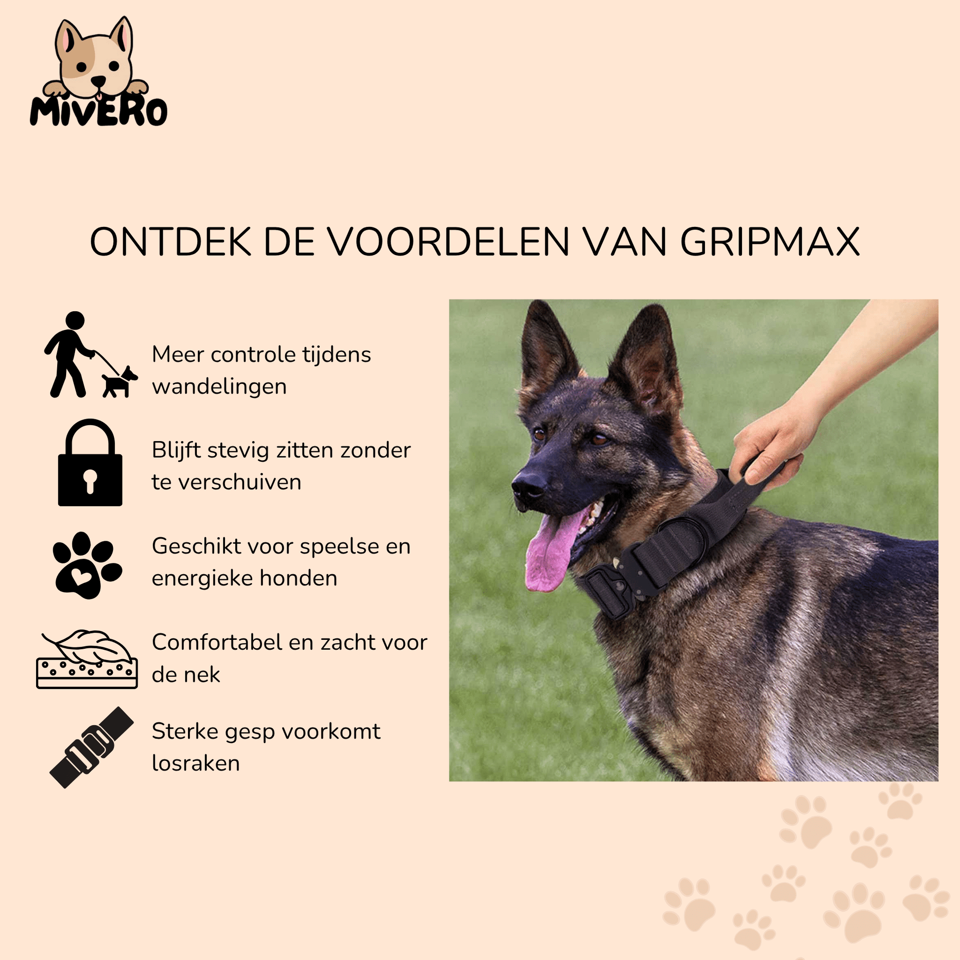 GripMax - Sterke Handgreep Hondenhalsband - Mivero