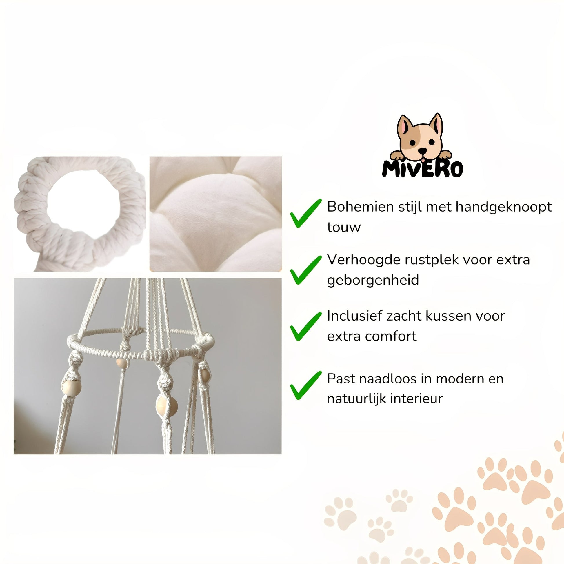 Hangara - Macramé Hangende Kattenmand - Mivero