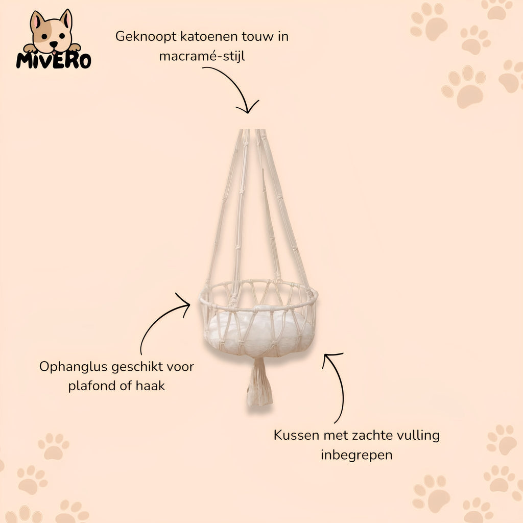 Hangara - Macramé Hangende Kattenmand - Mivero