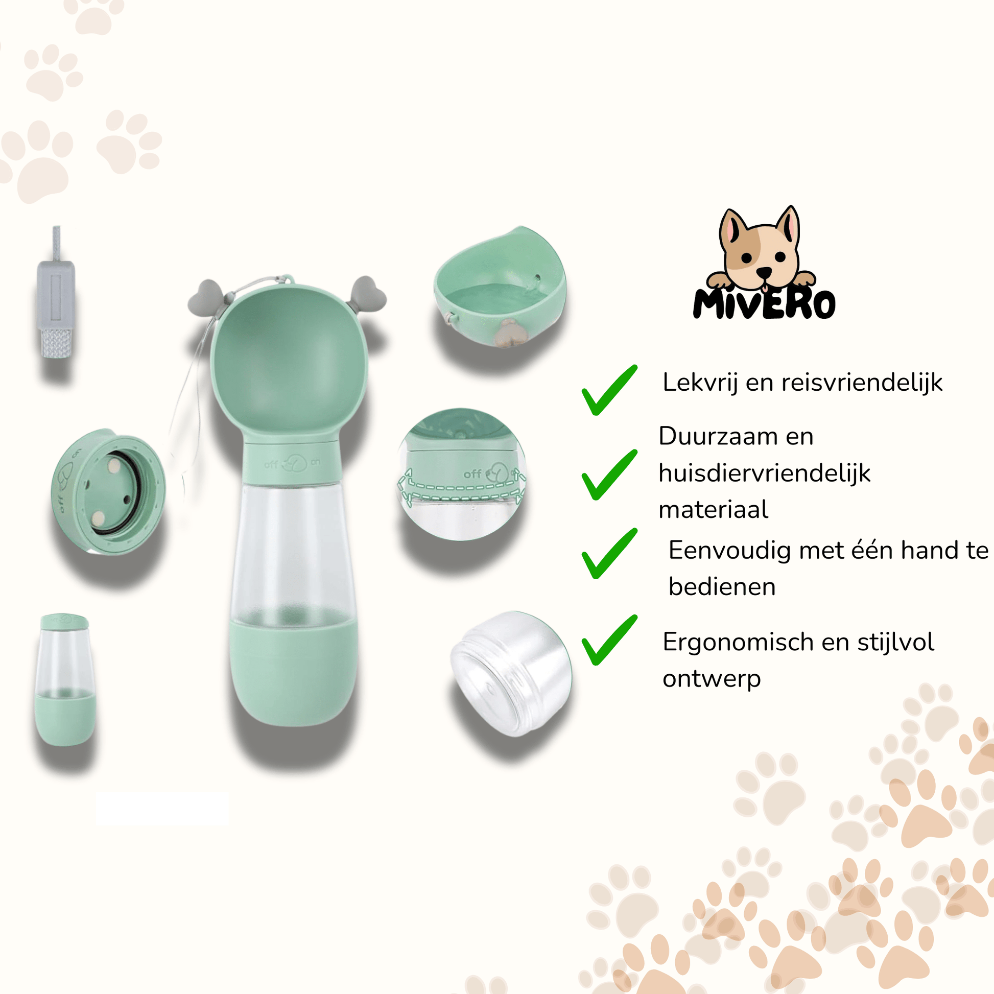 HydraPaw - Lekvrije Reisfles Huisdier - Mivero