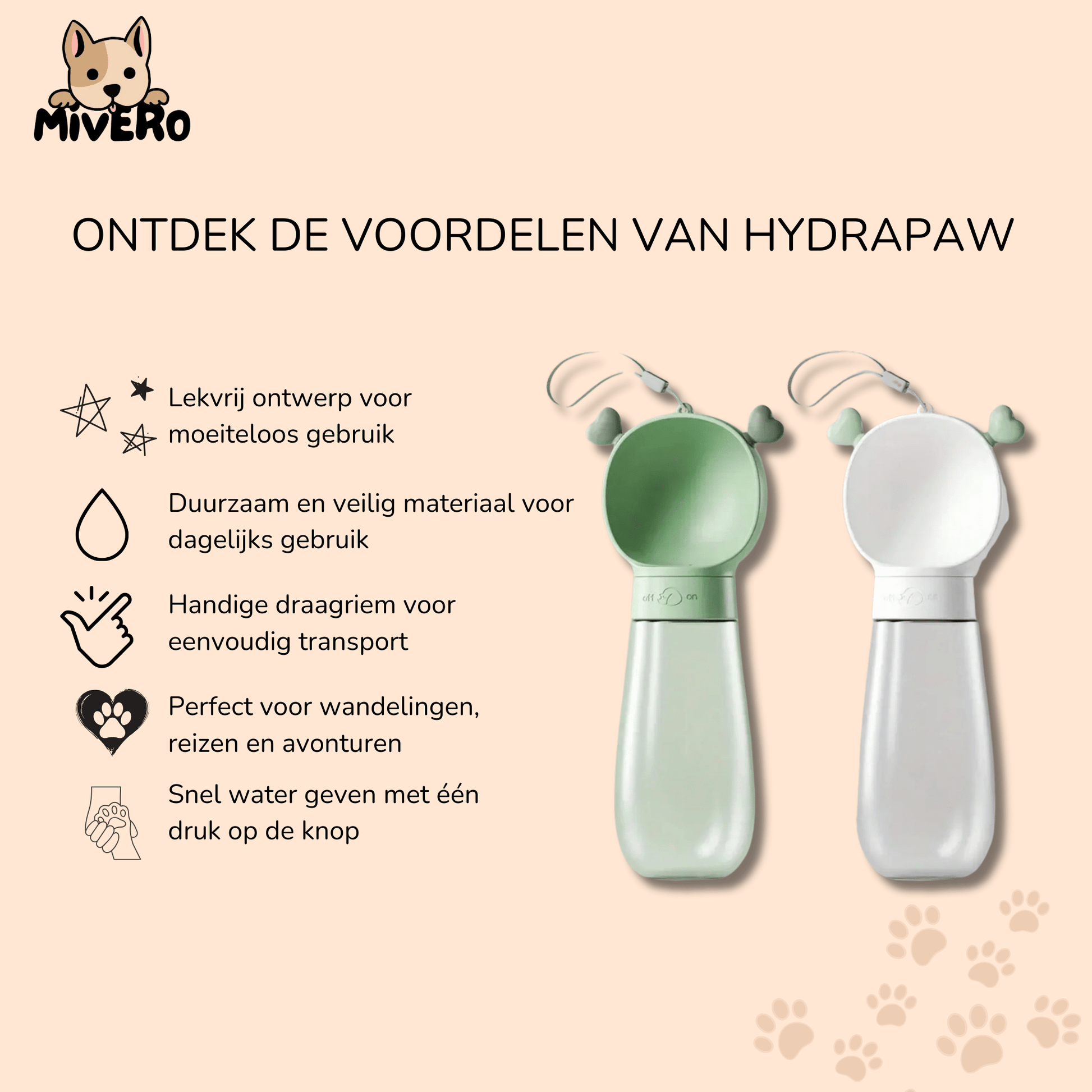 HydraPaw - Lekvrije Reisfles Huisdier - Mivero