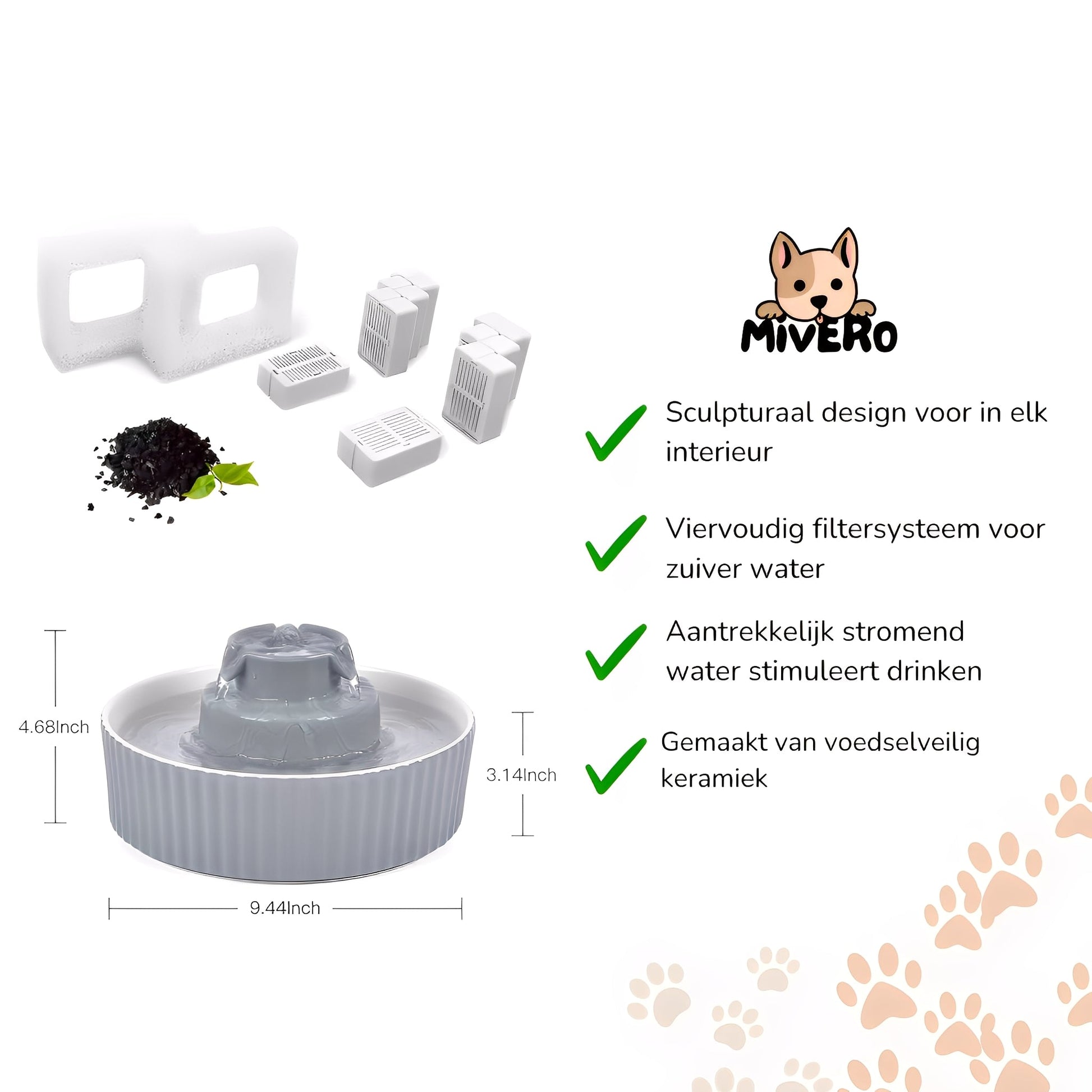 HydraPet - Keramische Stilwater Drinkfontein - Mivero