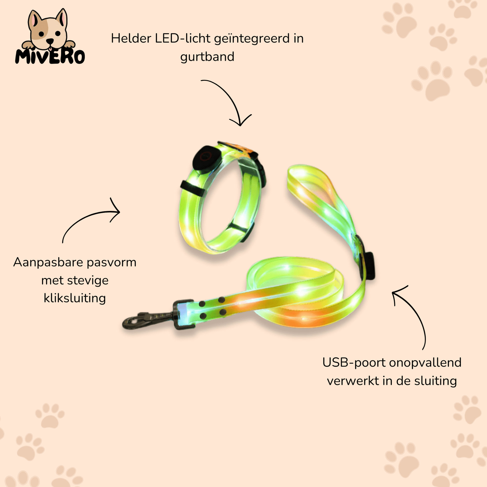 LumaPaw - Verlichte USB - Hondenhalsband - Mivero