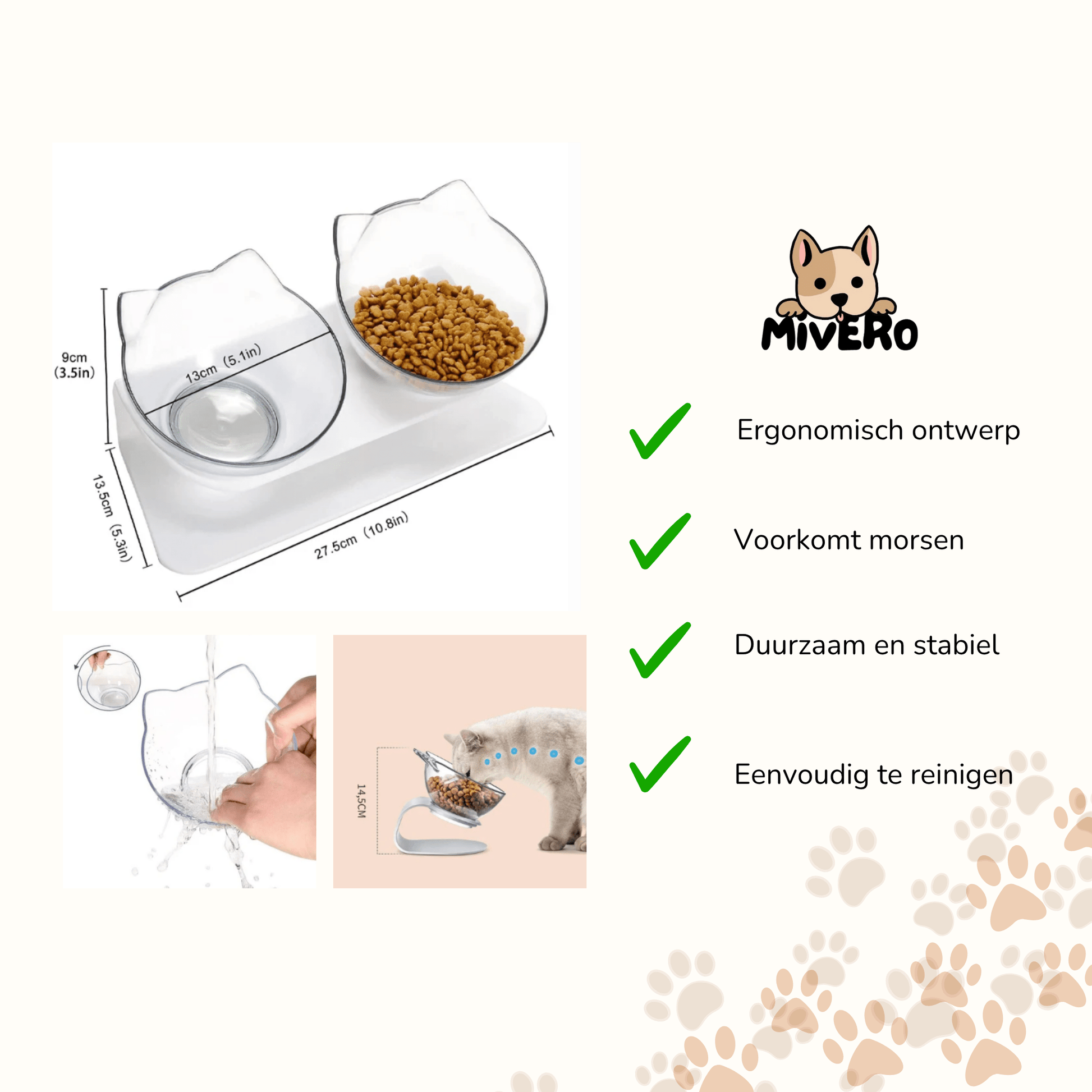 MealMate - Kattenvoerbak verhoogd 15° anti - braken - Mivero