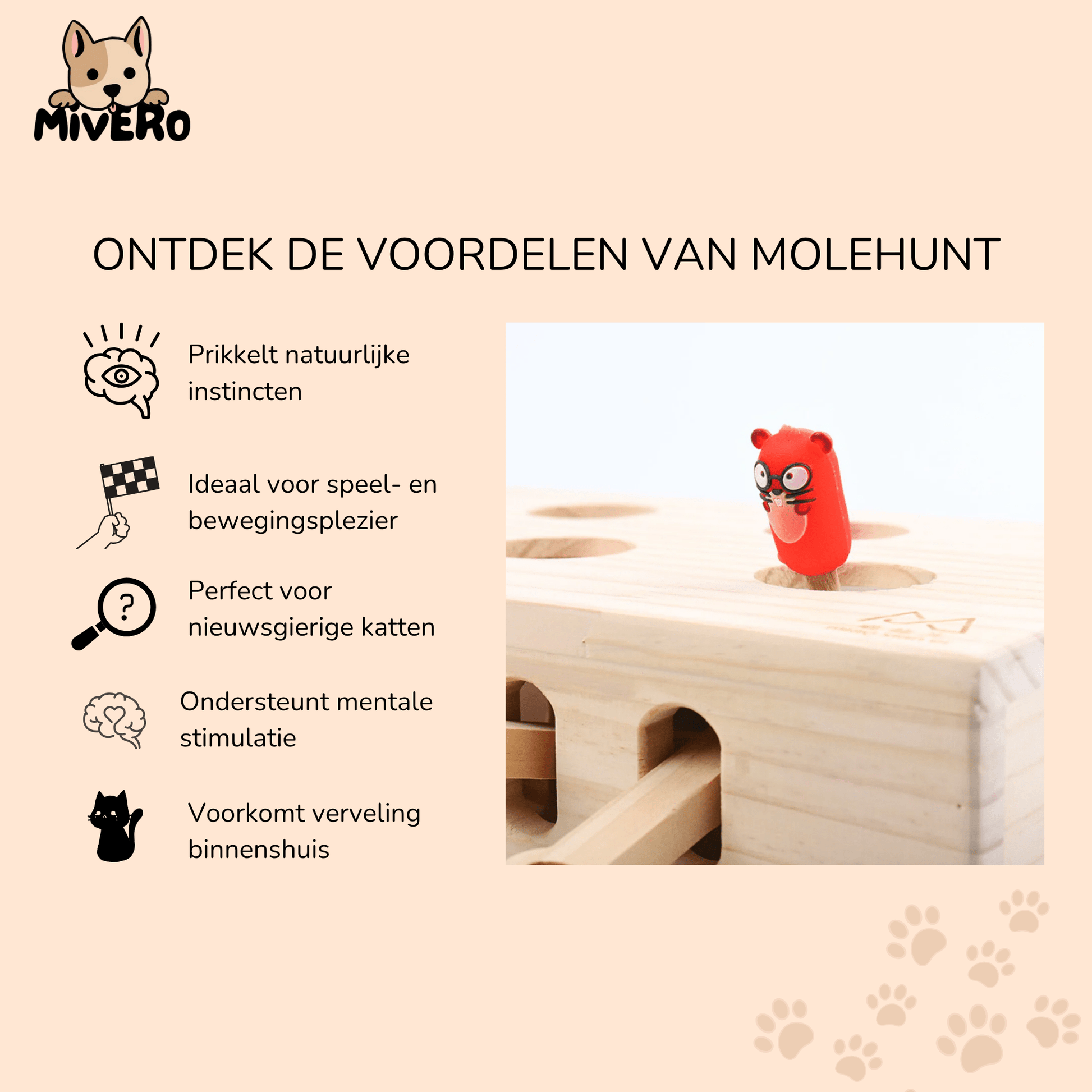 MoleHunt - Houten Interactief Whack - a - Mole Kattenspeelgoed - Mivero