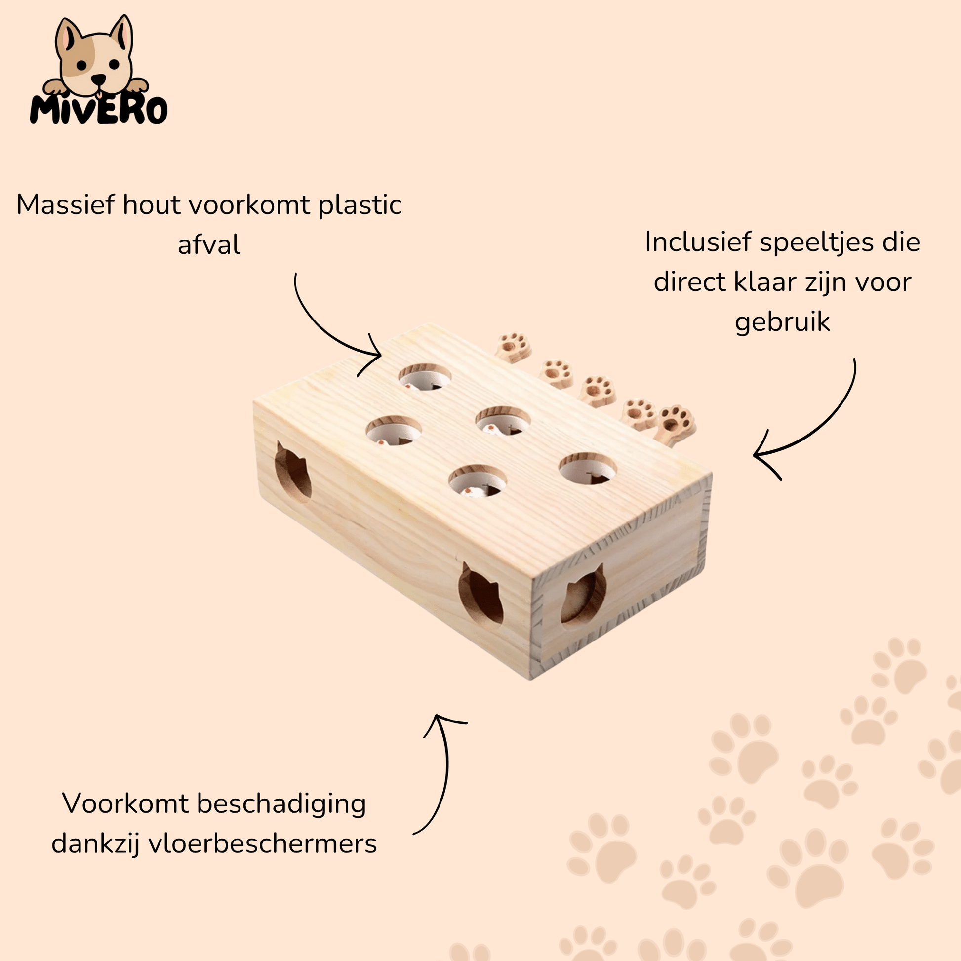 MoleHunt - Houten Interactief Whack - a - Mole Kattenspeelgoed - Mivero