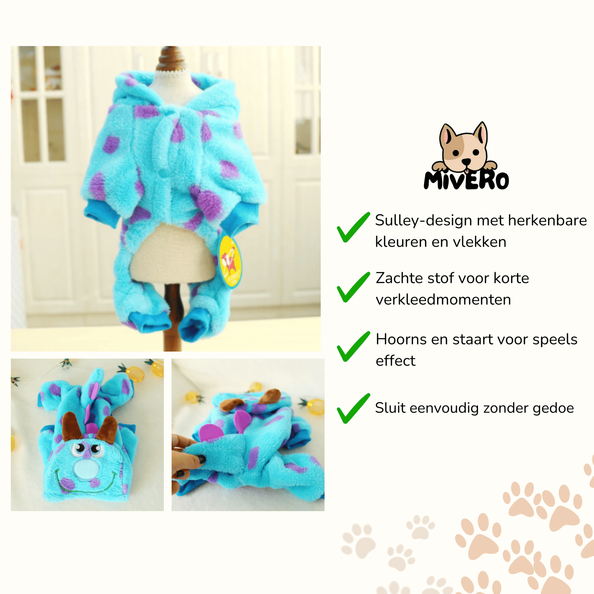 Monstrino - Karaktergetrouw Sulley Hondenkostuum - Mivero