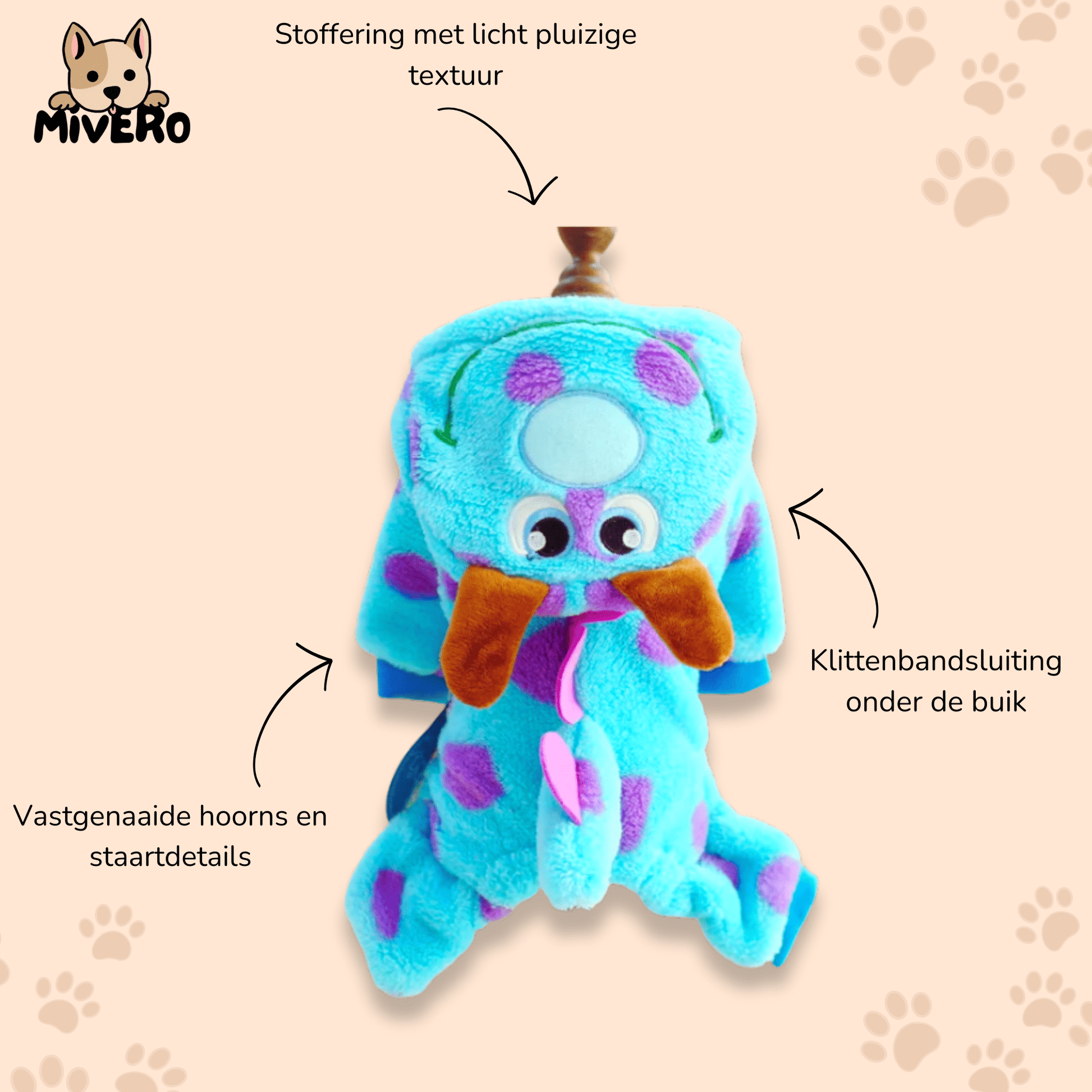 Monstrino - Karaktergetrouw Sulley Hondenkostuum - Mivero