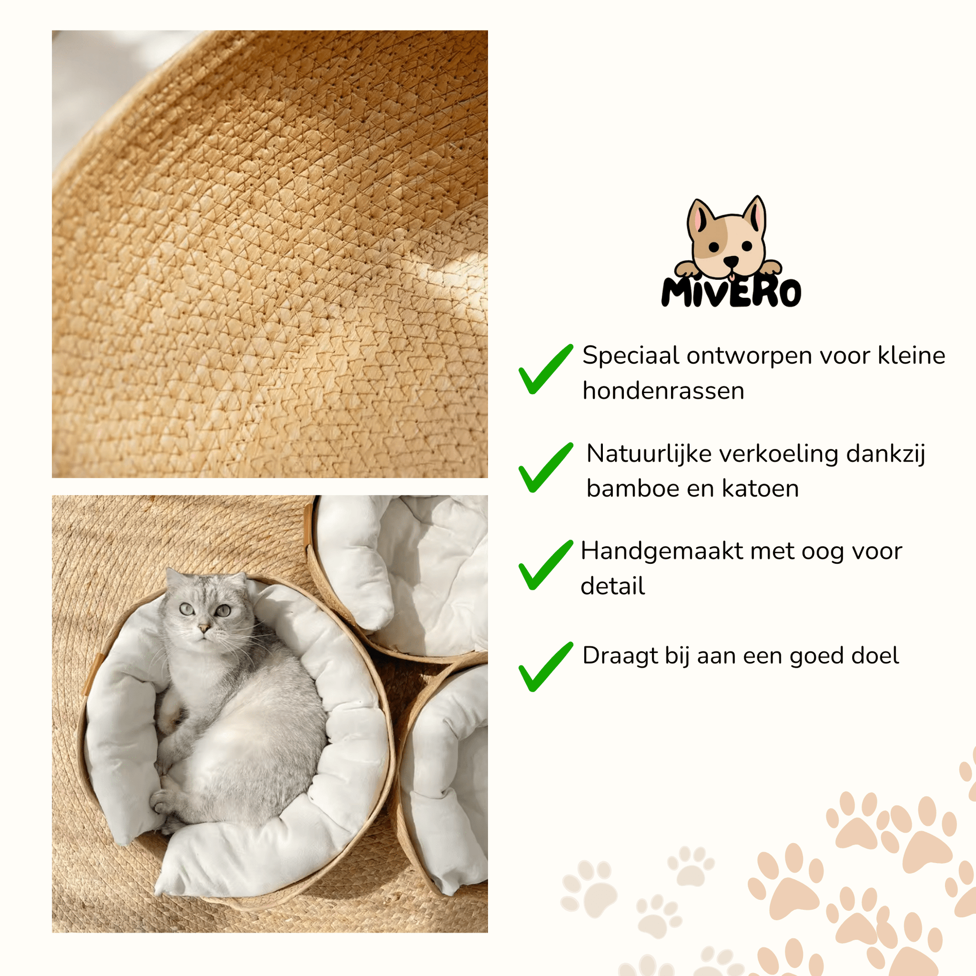 NaturaNest - Ademend Bamboe Hondenbedje - Mivero