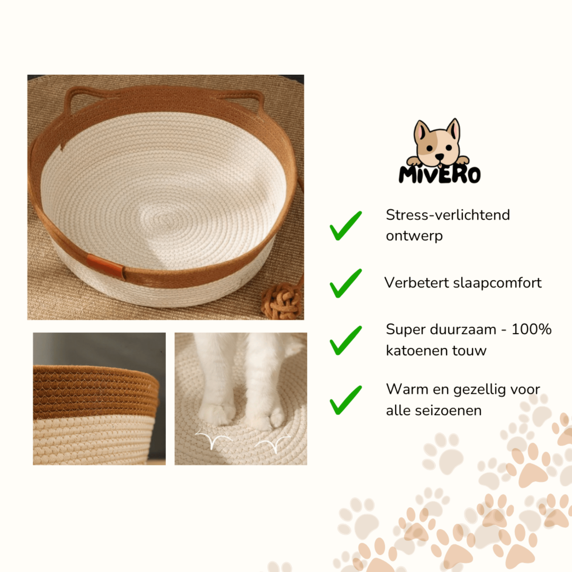 PawBasket - Katoenen Gevlochten Kattenmand - Mivero