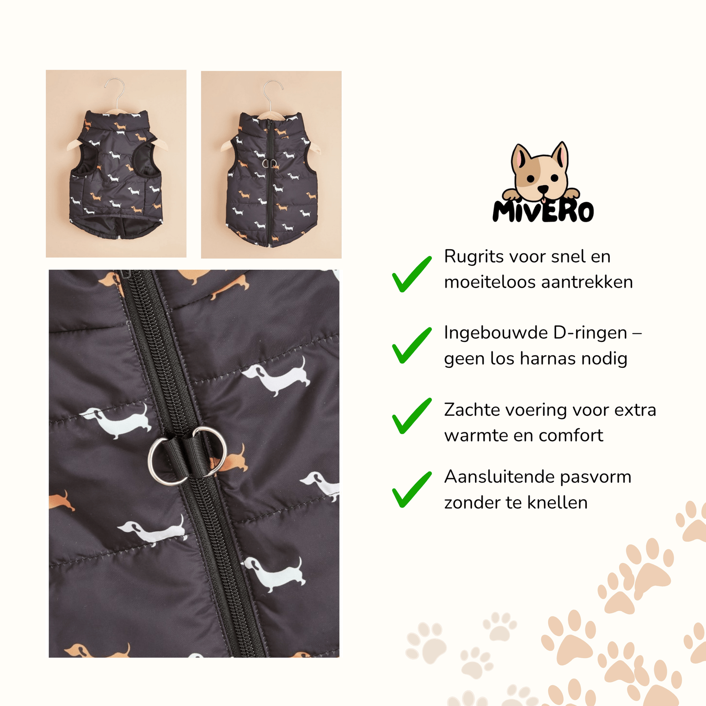 pawcozy - gevoerde rits hondenjas - mivero