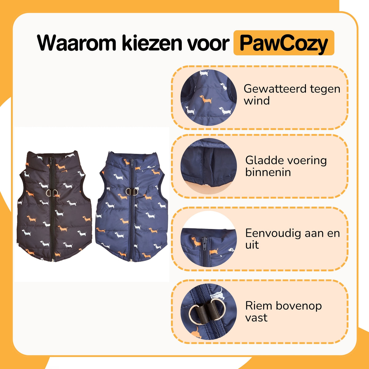 PawCozy - Hondenjas Gevoerd met D-ringen - Mivero
