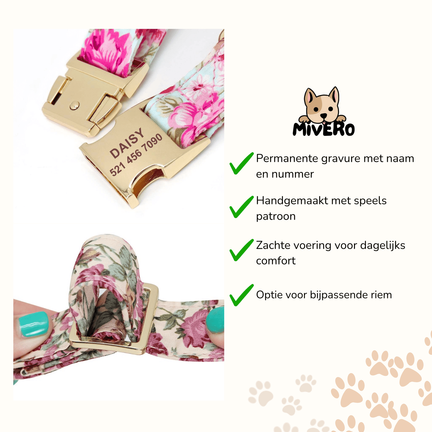 pawdentify - gegraveerde nylon hondenhalsband - mivero