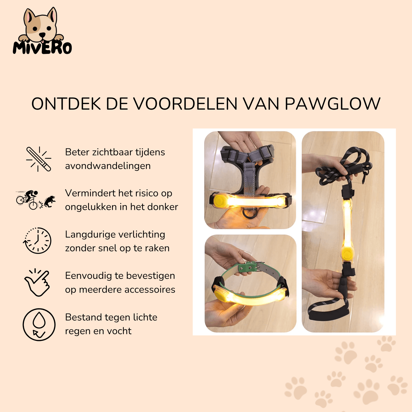 pawglow - led veiligheids hondenlamp - mivero