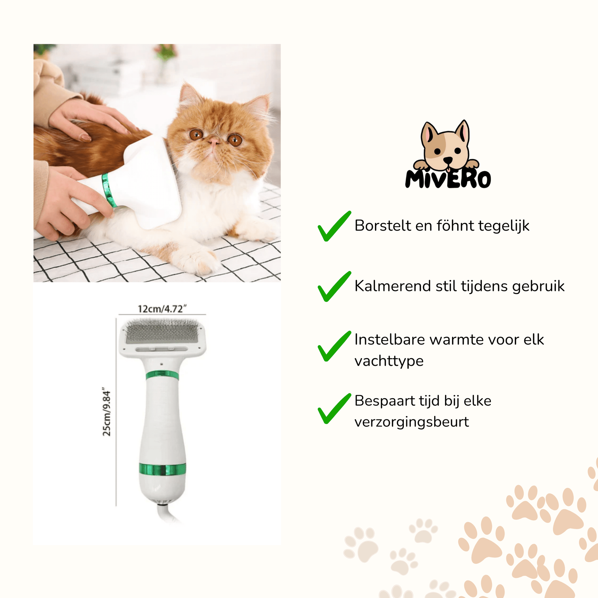 PawGroom - Rustgevende Droog - Borstel Hondenföhn - Mivero