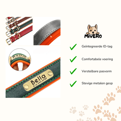 PawID - Gegraveerde Leren Hondenhalsband - Mivero