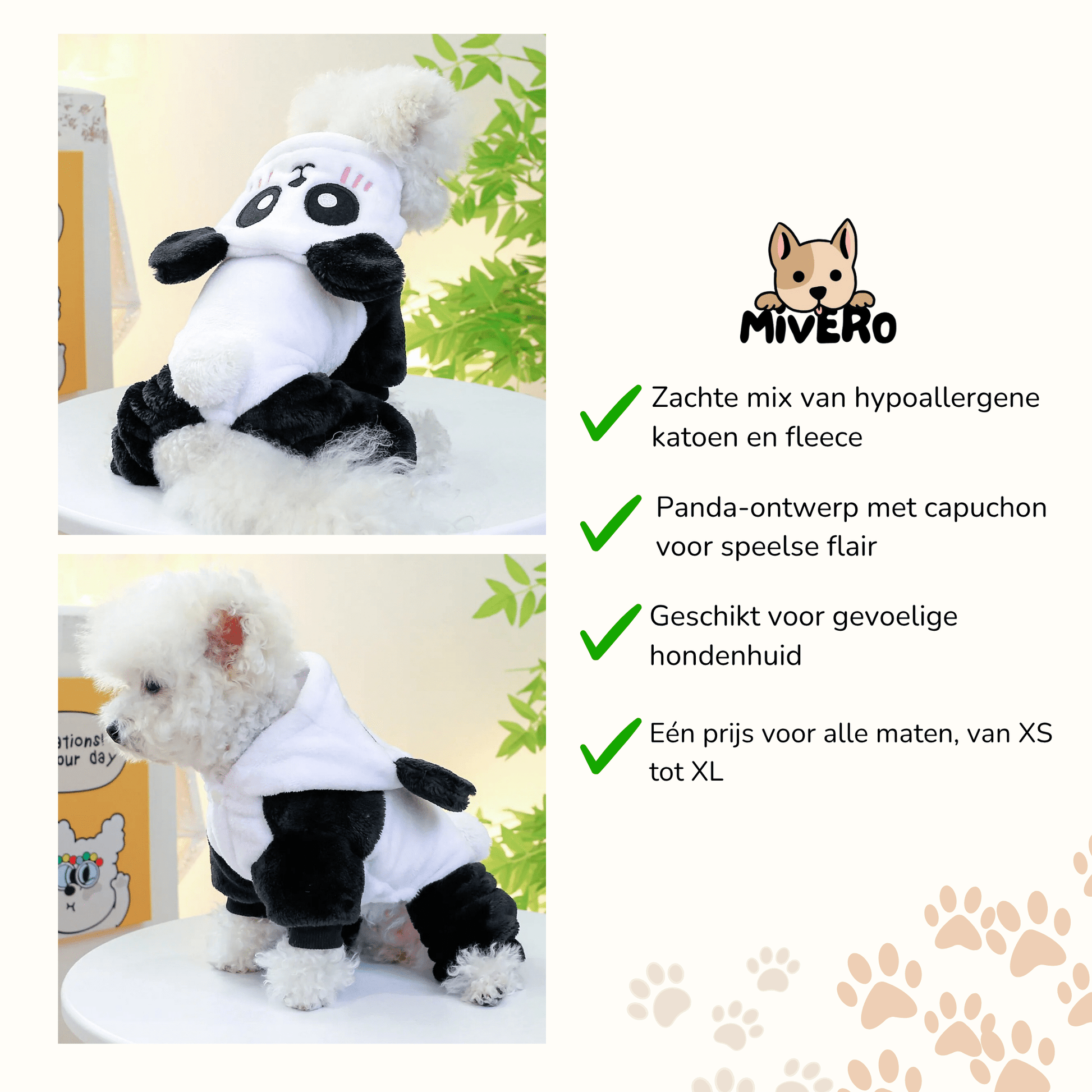 Pawnda - Hypoallergene Panda Hondenhoodie - Mivero