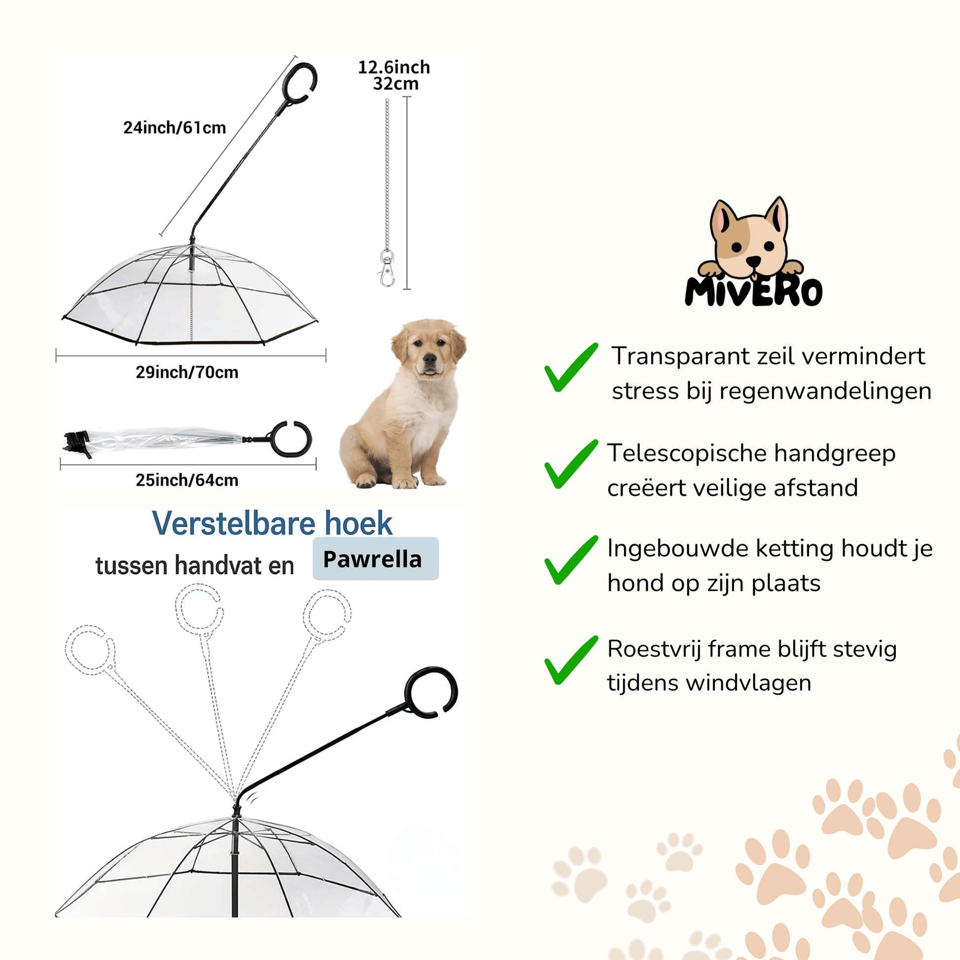 Pawrella - Transparante Veiligheids Hondenparaplu - Mivero