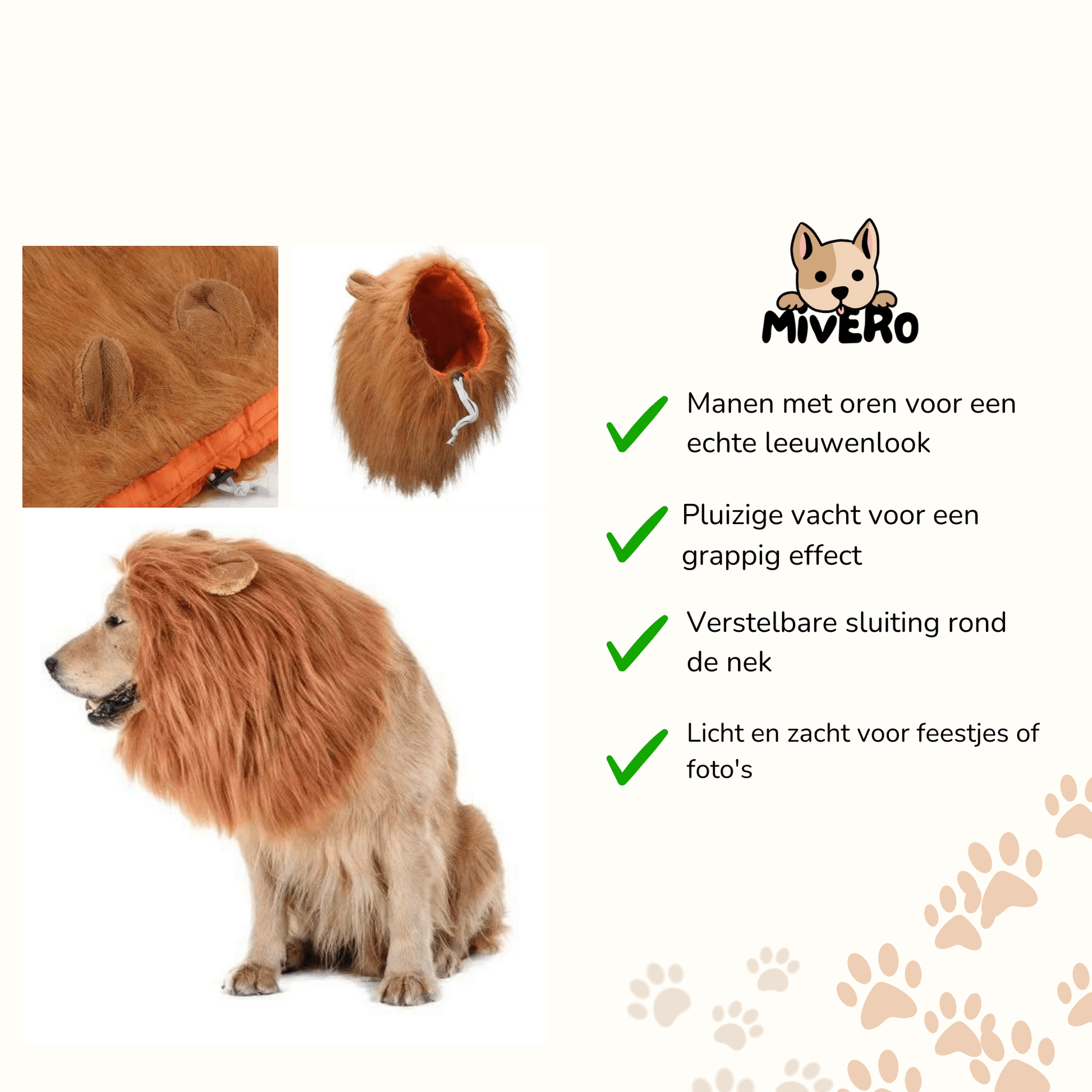 PawRoar - Verstelbare Leeuwenmanen Hondenkostuum - Mivero