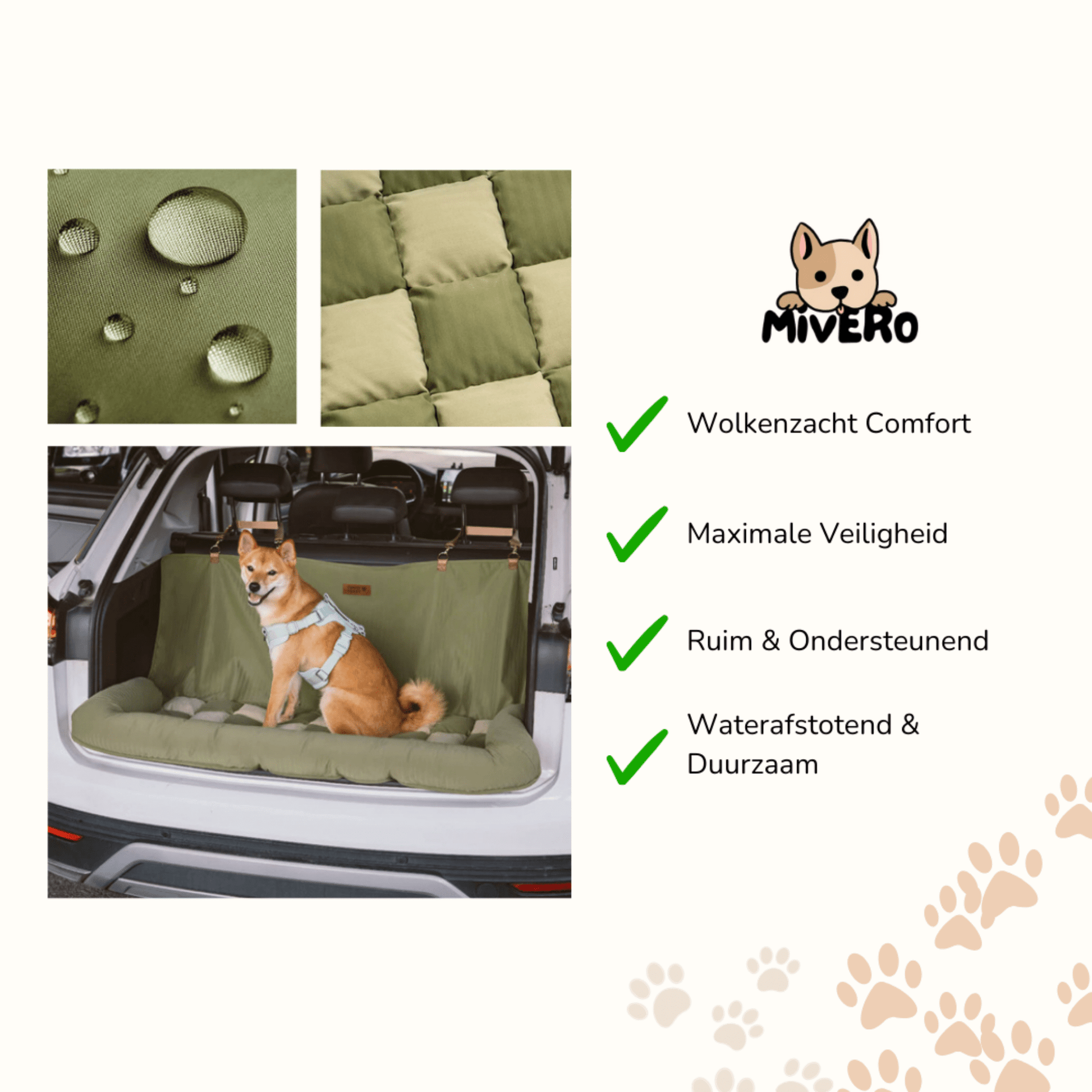 PawSecure - Honden Autobed voor Achterbank met Veiligheidsriem - Mivero