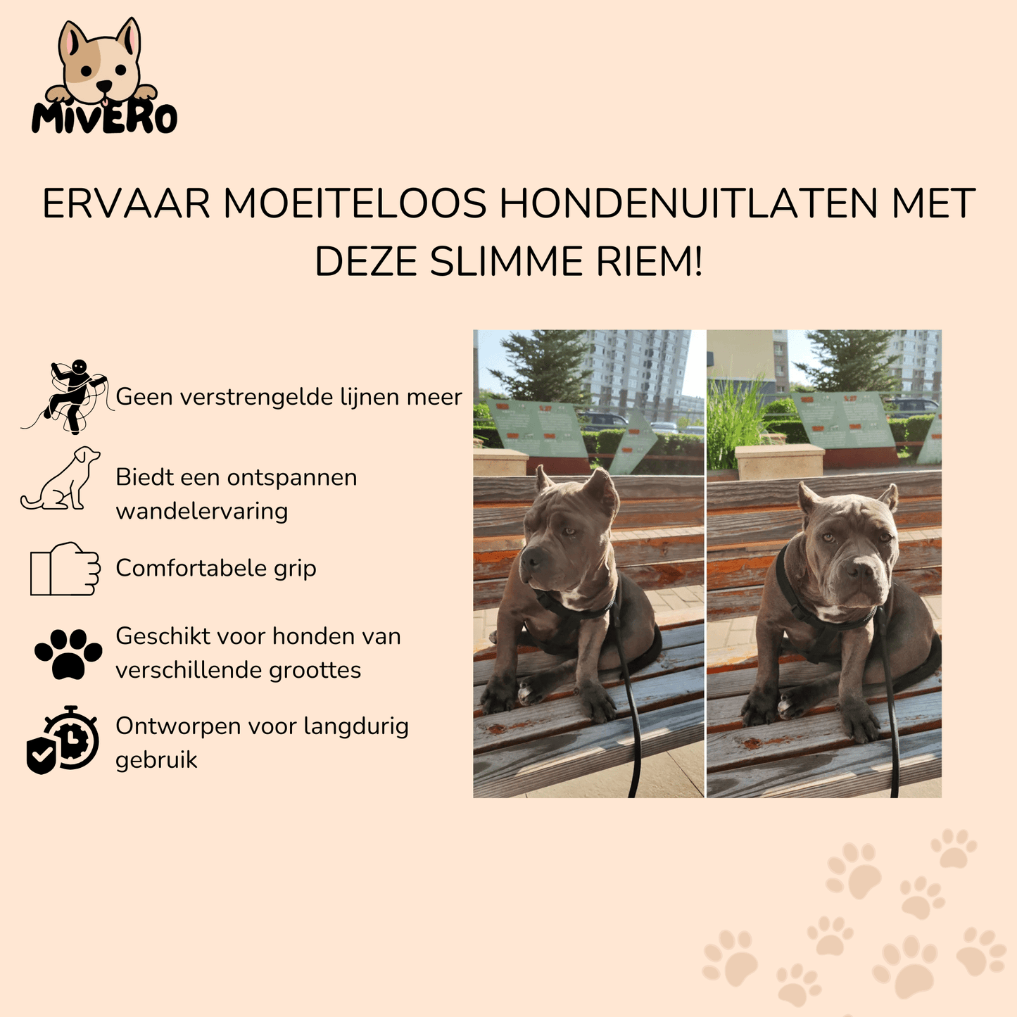 pawsync - anti - knoop hondenriem - mivero