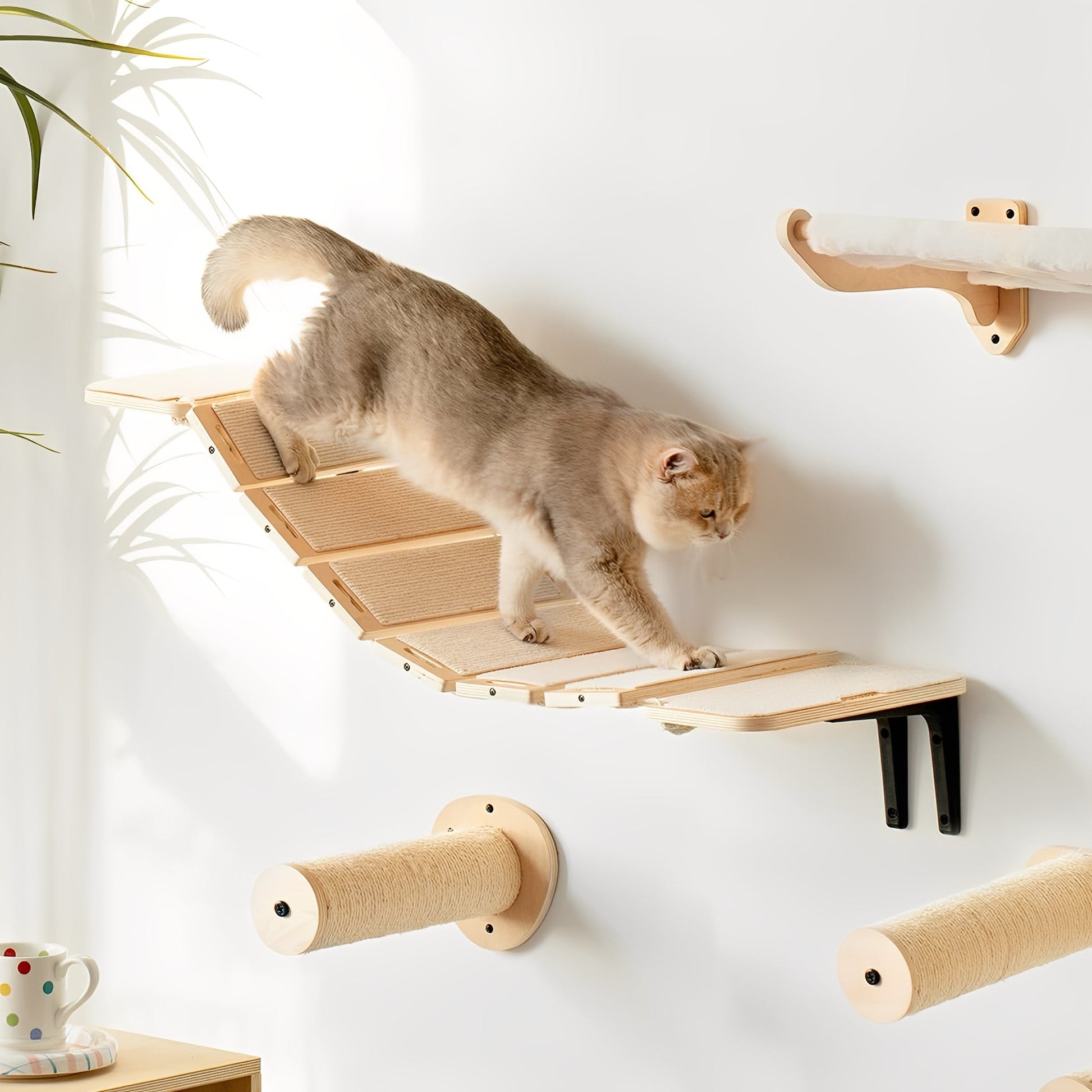 Pawthway - Wandbrug Katten Hout Verstelbaar - Mivero