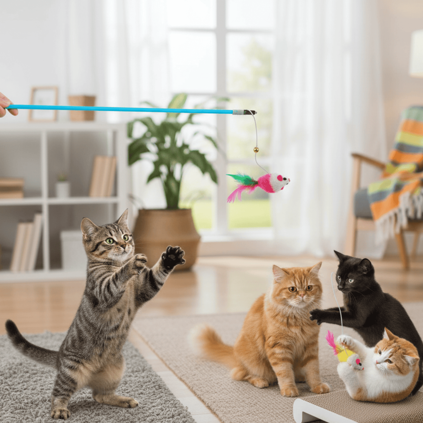 pouncee - kattenhengel met muis en veren - mivero
