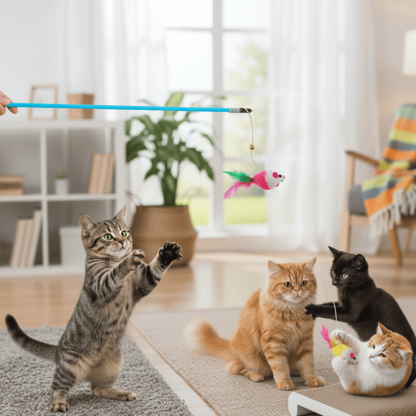 pouncee - kattenhengel met muis en veren - mivero