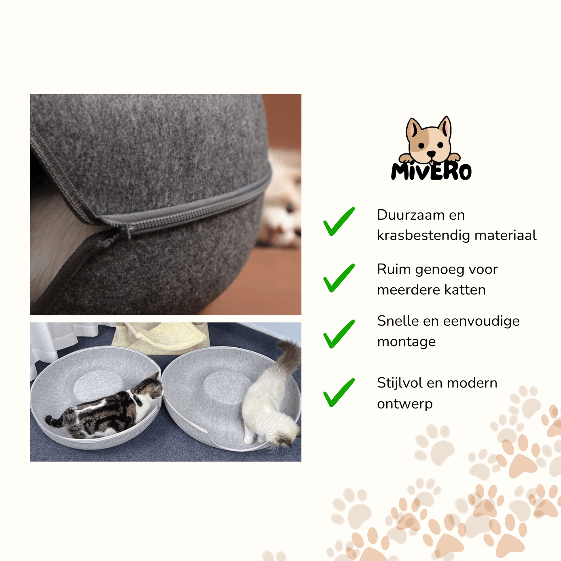 PurrPod - Katten Iglo Vilt Donutvorm - Mivero